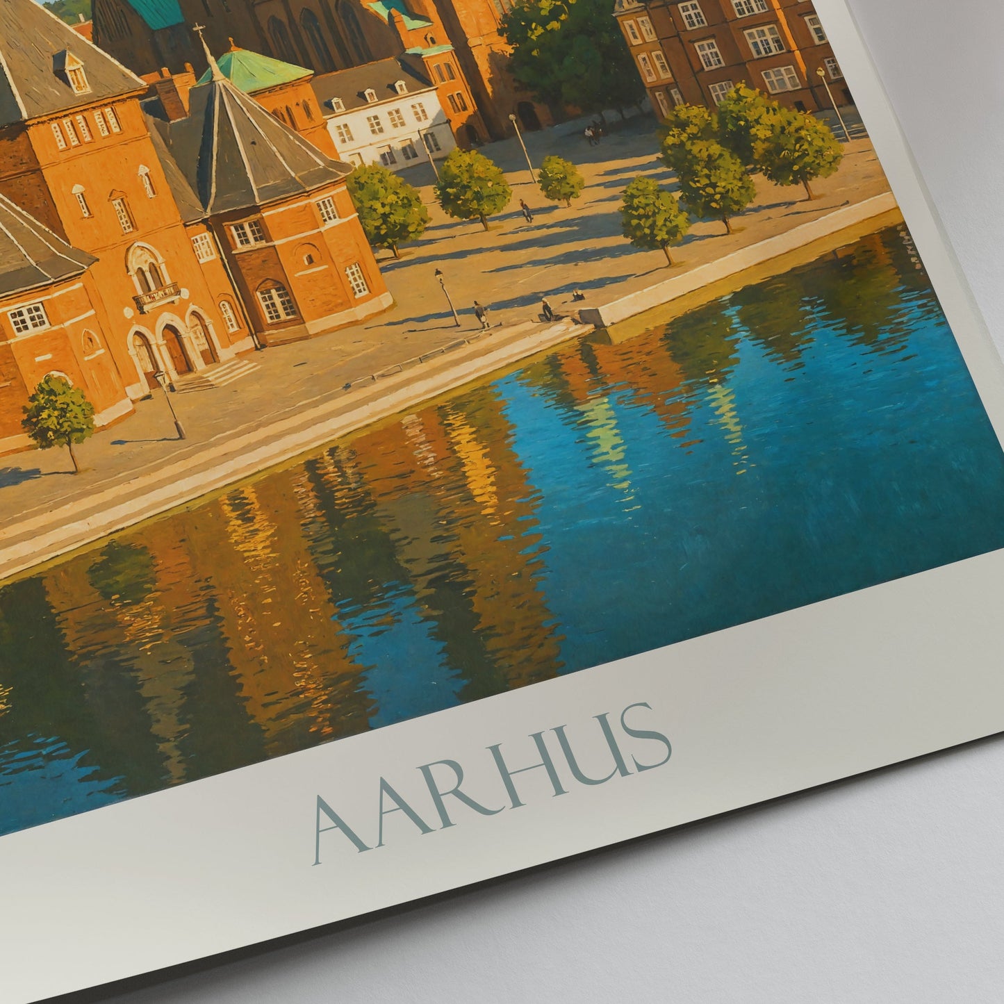 Aarhus Travel Poster, Denmark Cathedral Print | City Skyline Reflection Art | Nordic Home Decor Gift