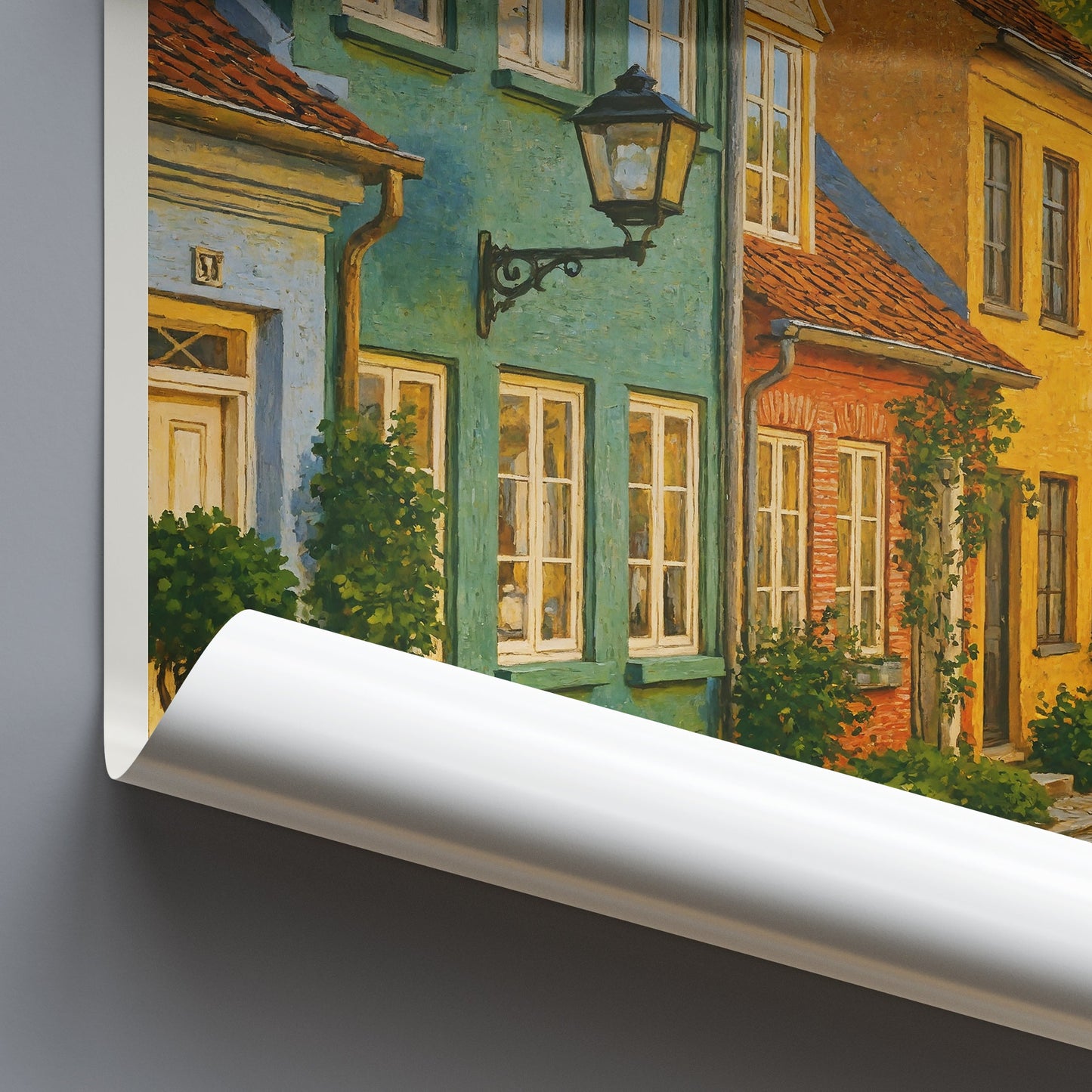 Aarhus Møllestien Street Travel Poster, Denmark | Charming Cobblestone Lane Wall Art Print | European Home Decor