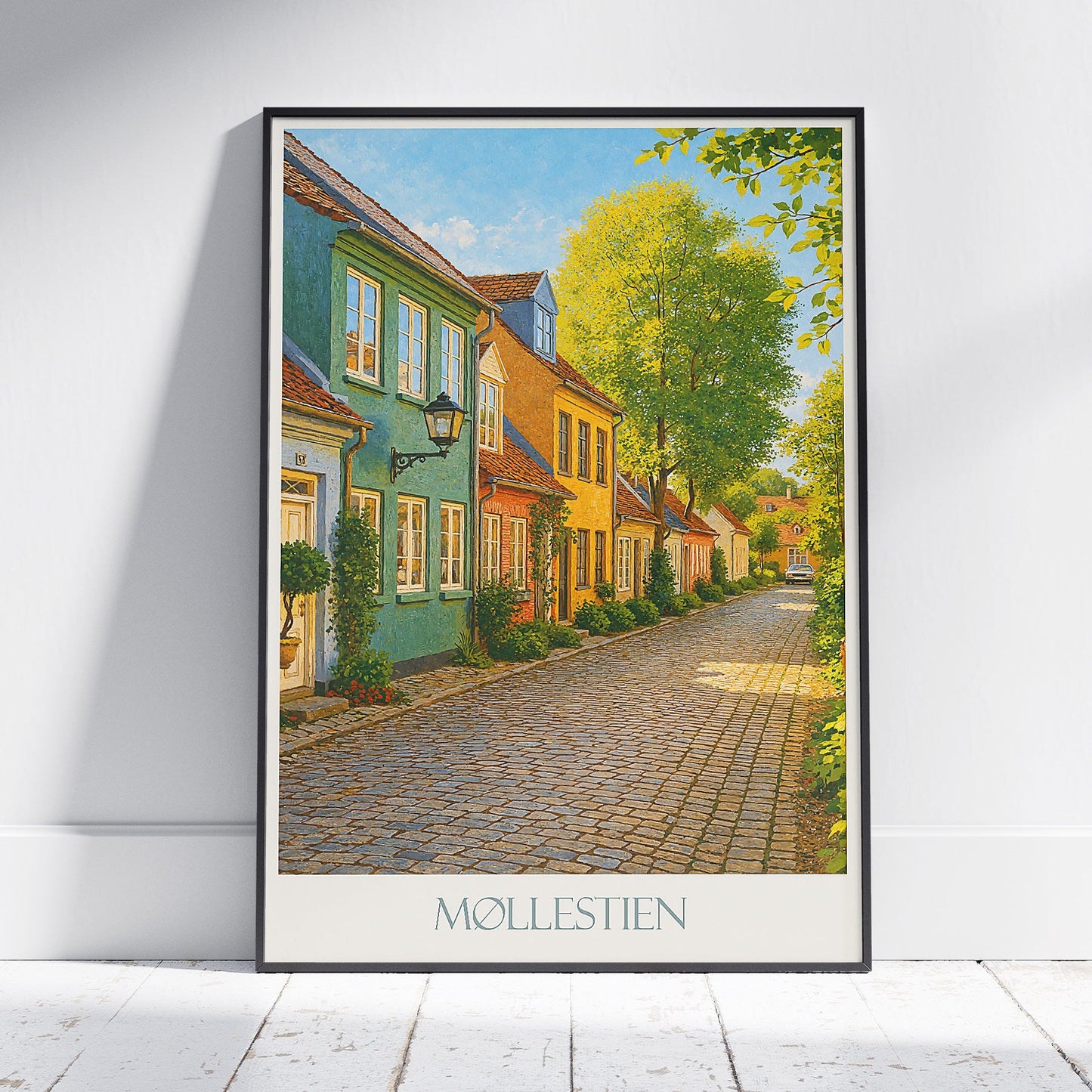 Aarhus Møllestien Street Travel Poster, Denmark | Charming Cobblestone Lane Wall Art Print | European Home Decor