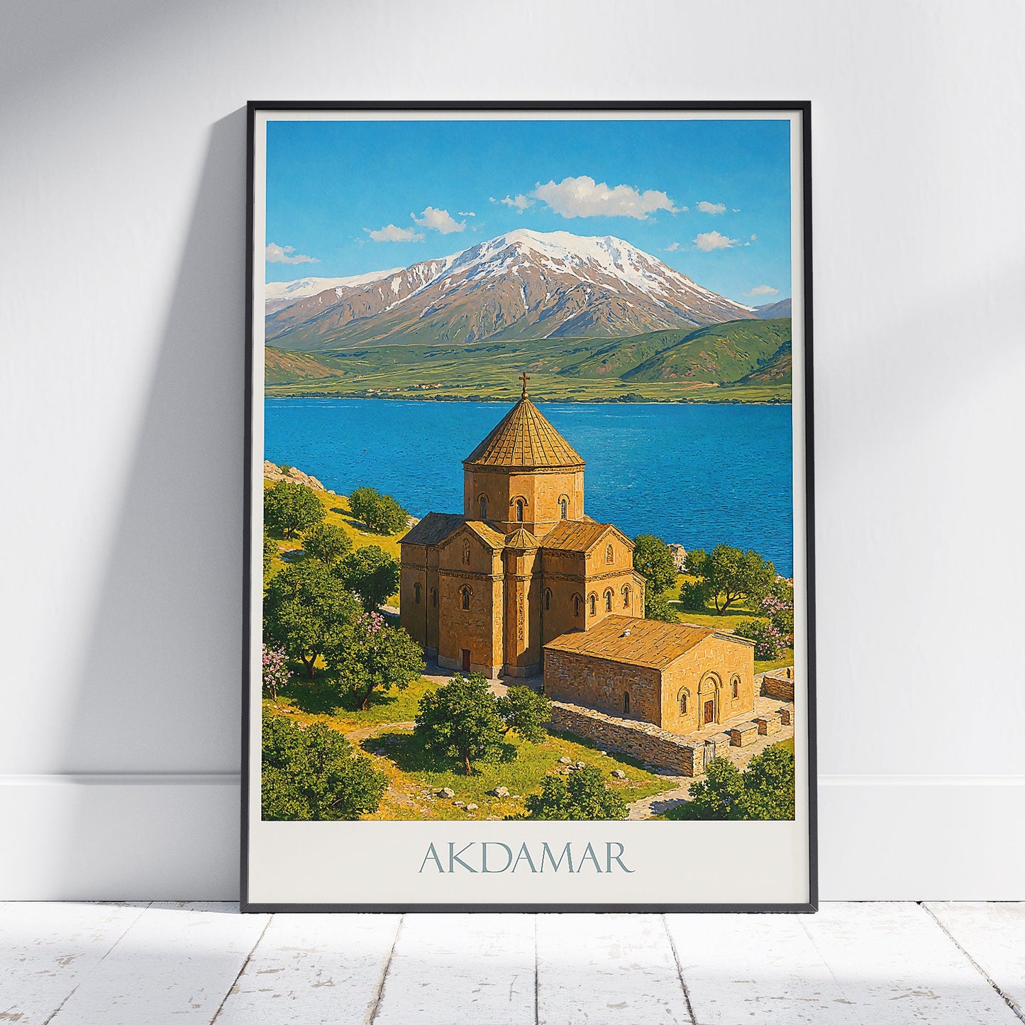 Akdamar Island Travel Poster | Akdamar Church & Lake Van Turkey Art Print | Armenian Monastery Wall Decor
