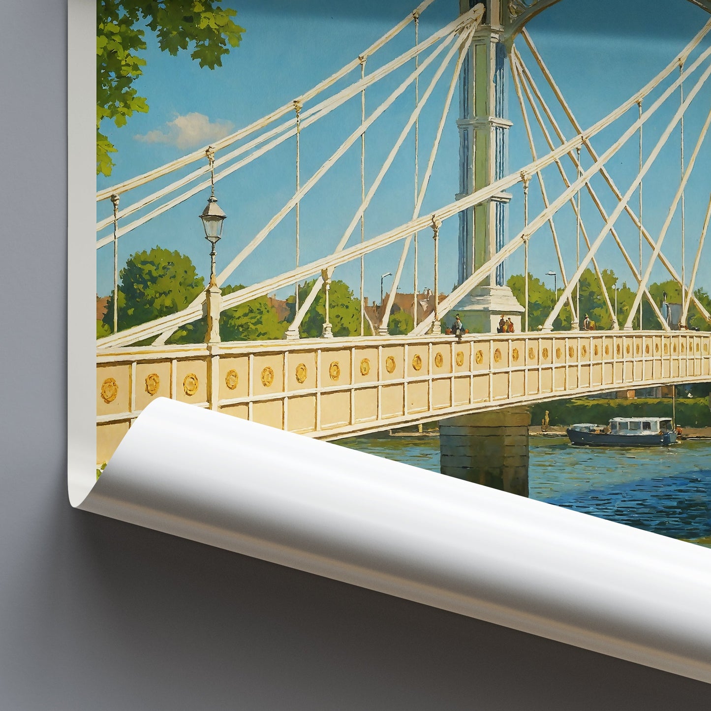 Albert Bridge London Travel Poster, River Thames Art Print | UK Cityscape Wall Decor & England Vacation Gift
