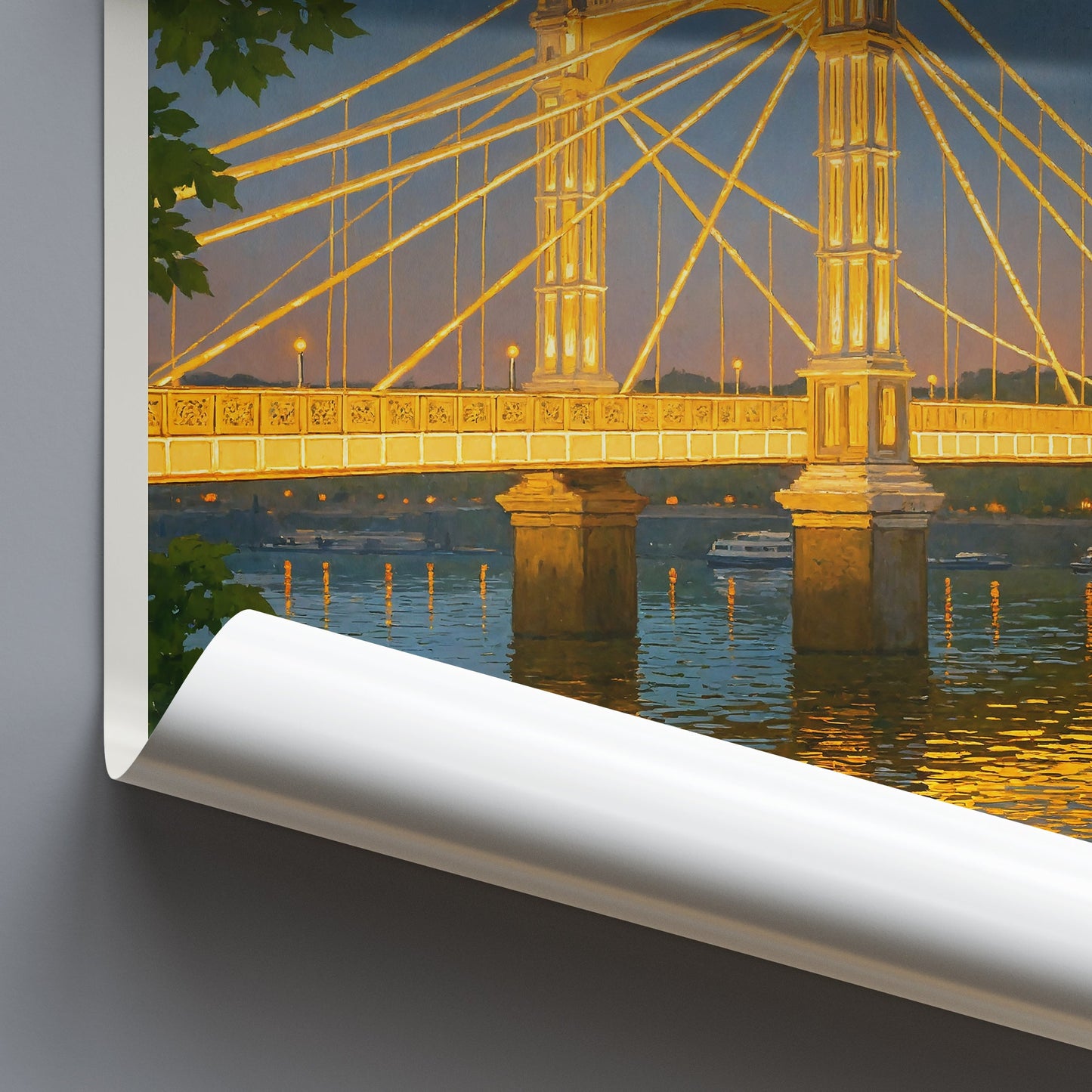 Albert Bridge London Travel Poster, Twilight Thames River Art Print | UK Cityscape Wall Decor | Iconic Landmark Gift