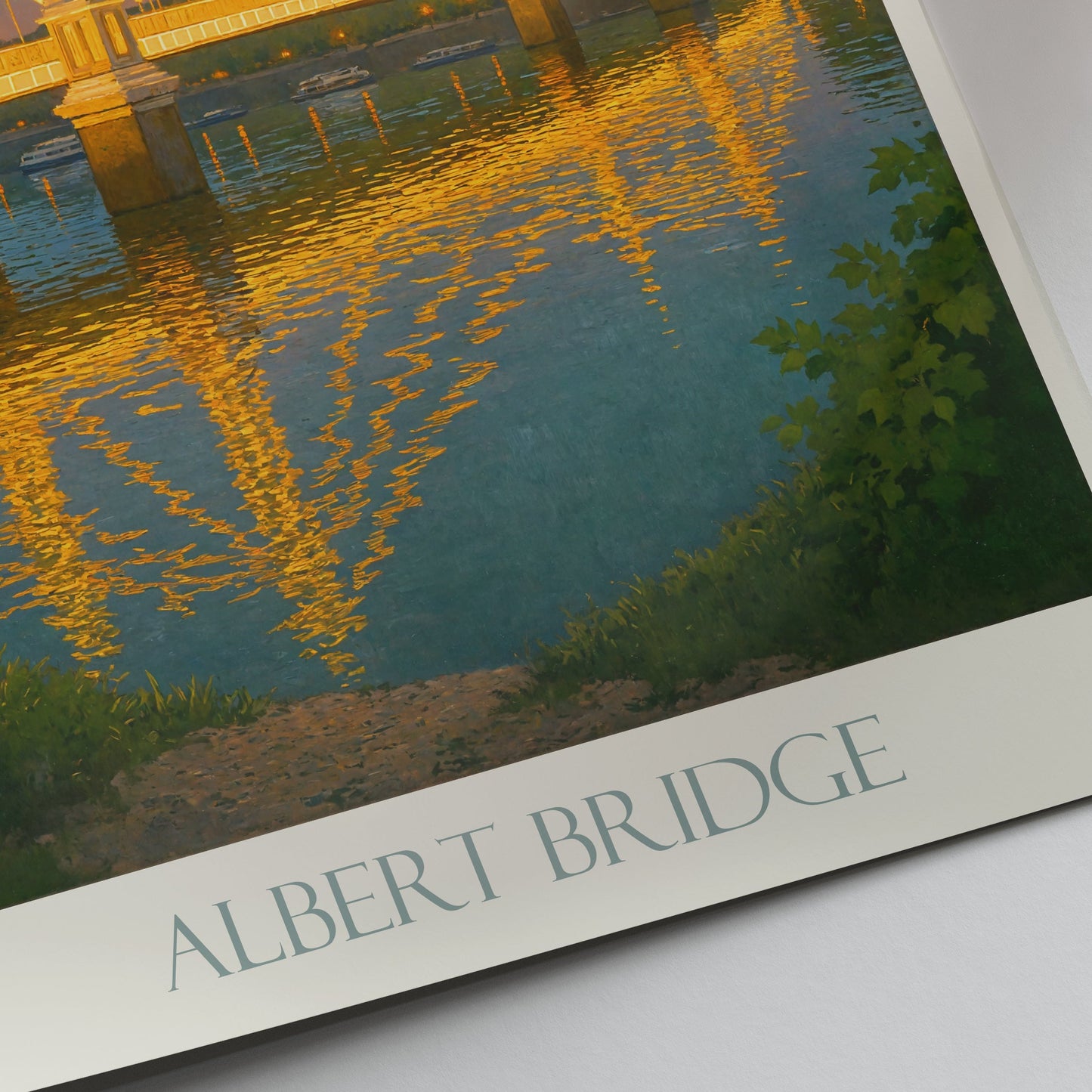 Albert Bridge London Travel Poster, Twilight Thames River Art Print | UK Cityscape Wall Decor | Iconic Landmark Gift