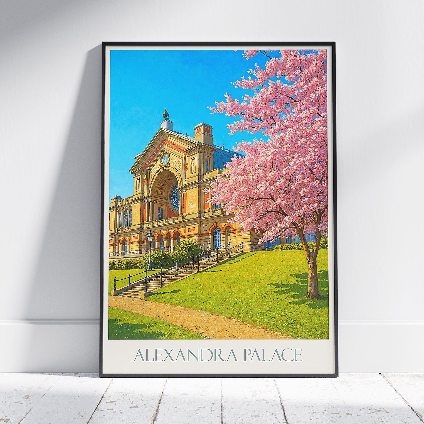 Alexandra Palace Travel Poster, London UK Cherry Blossom Art | Spring Wall Art Print | Iconic Landmark Decor