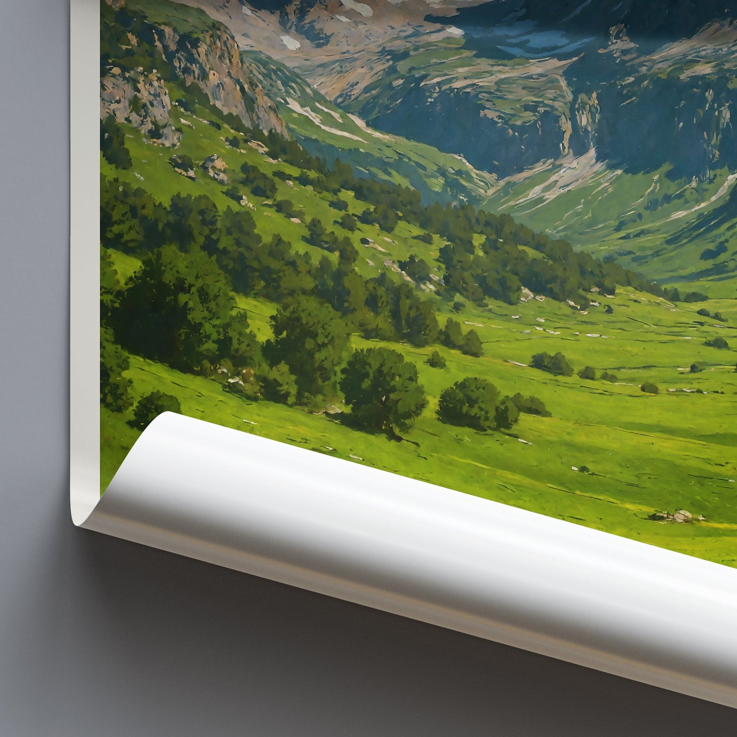 Alps Travel Poster, Serene Alpine Valley Art Print | Mountain Landscape Wall Decor | Nature Lover Gift