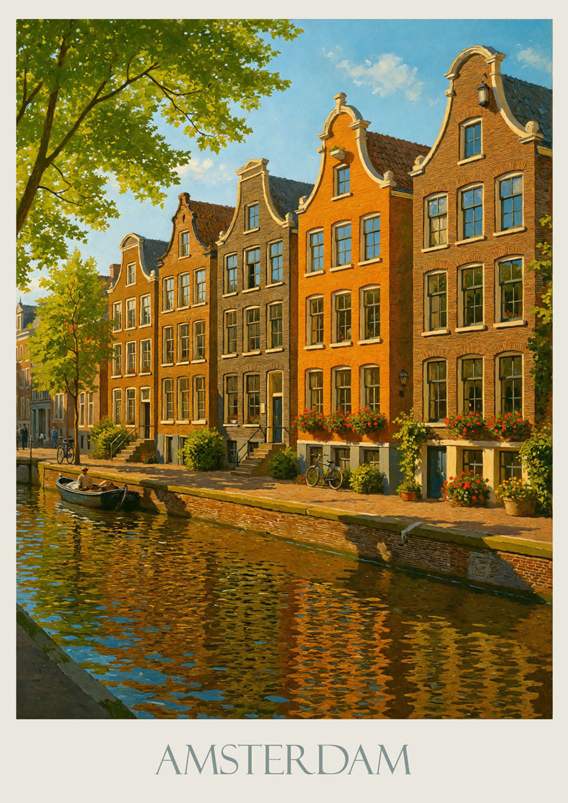 Amsterdam Travel Print ~ Netherlands travel poster print, Amsterdam city travel wall art gift