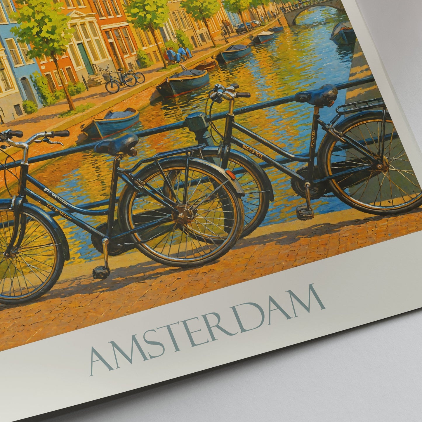 Amsterdam Travel Poster, Canal Scene & Westerkerk ~ Vibrant Netherlands Art Print | European Cityscape Decor