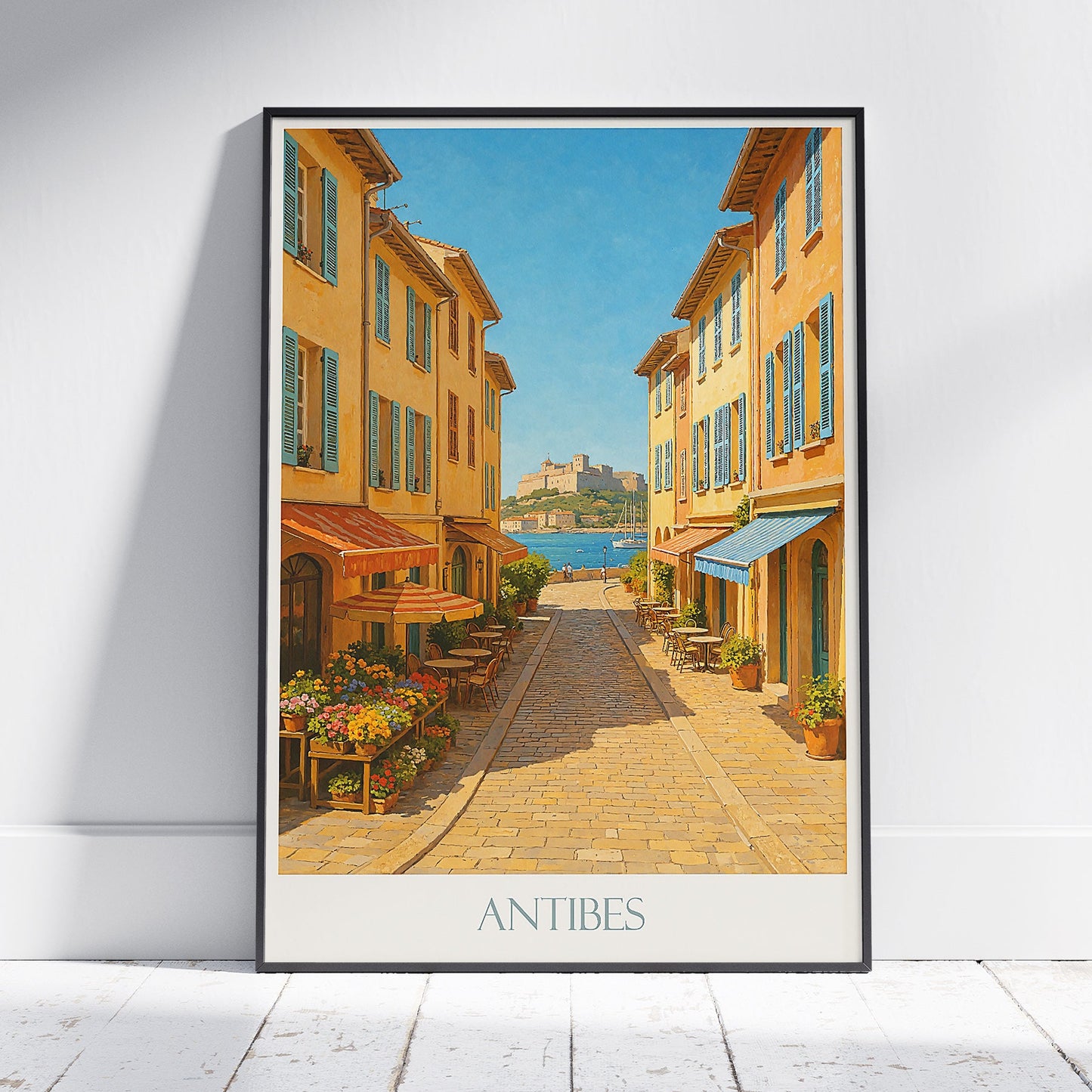 Antibes Travel Poster | French Riviera Art Print | Colorful Old Town Street Wall Art | South of France Decor | Vintage Style Vacation Gift