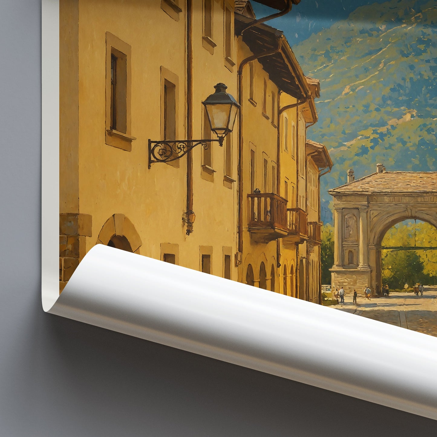 Aosta Travel Poster | Italian Alps Art Print | Historic Street Archway Wall Decor | Italy Landscape Painting