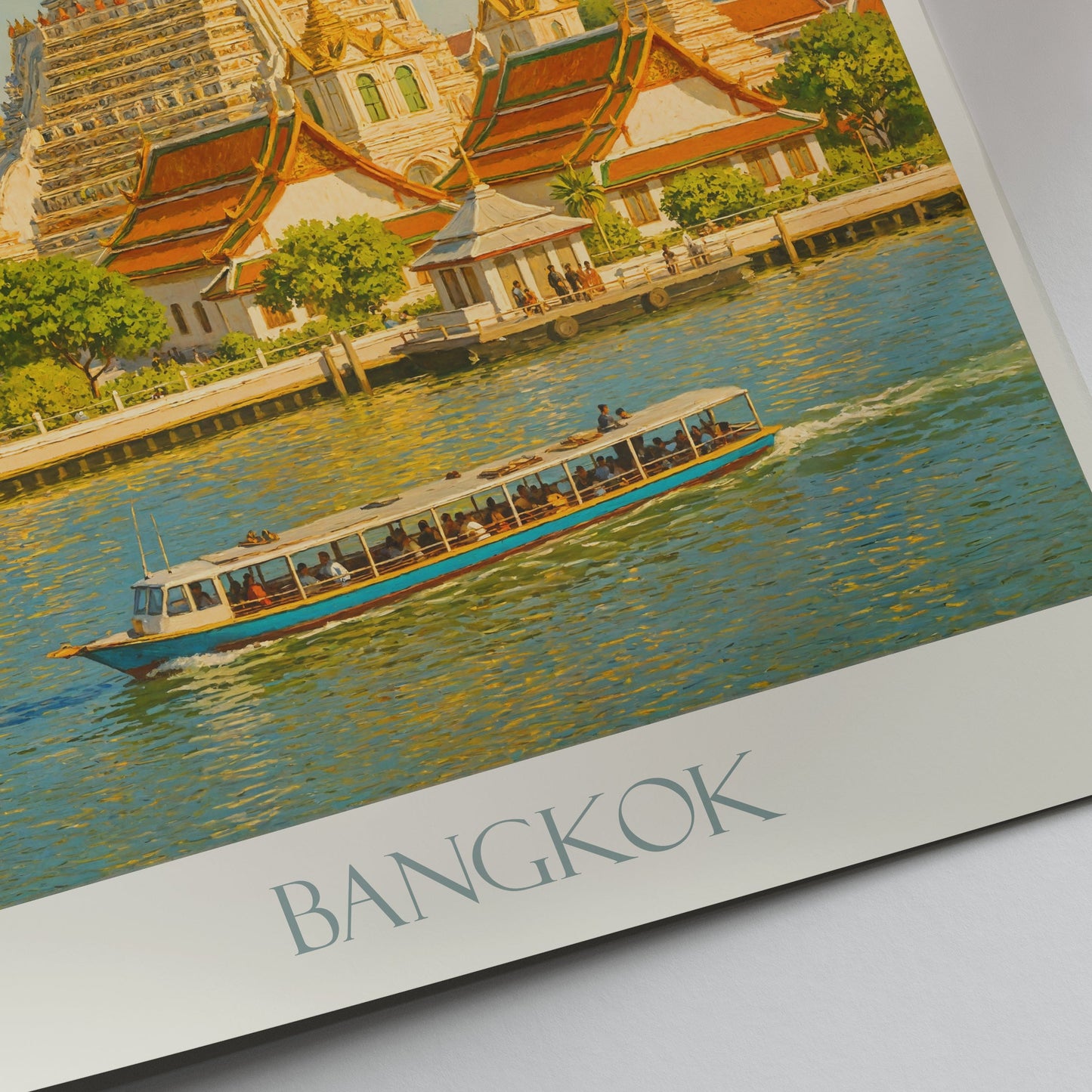 Bangkok Wat Arun Travel Poster | Thailand Temple Art Print | Chao Phraya River Wall Art | Southeast Asia Decor