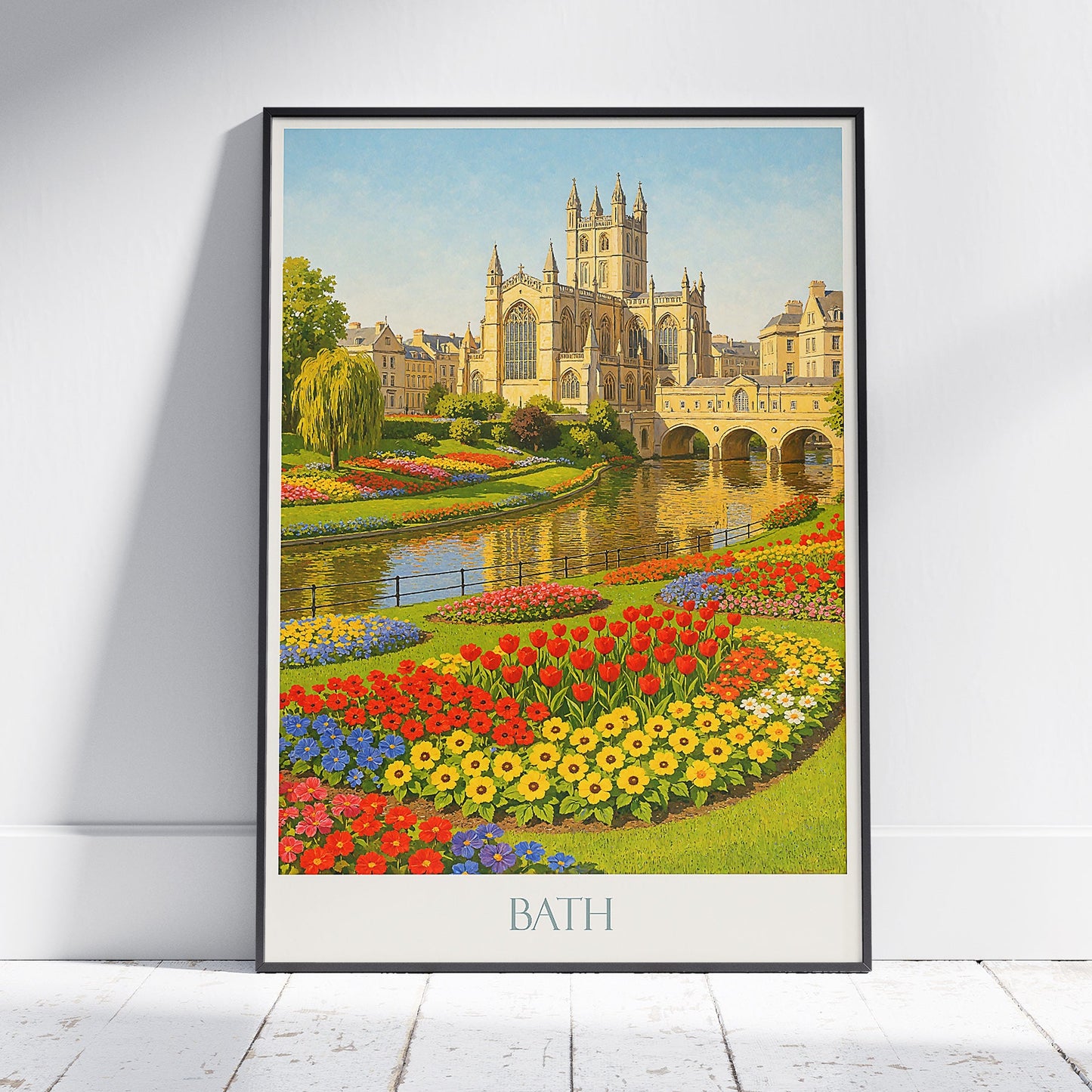 Bath Travel Poster, Georgian Street & Abbey ~ England Cityscape Art Print | UK Architectural Decor | Unique Vacation Gift