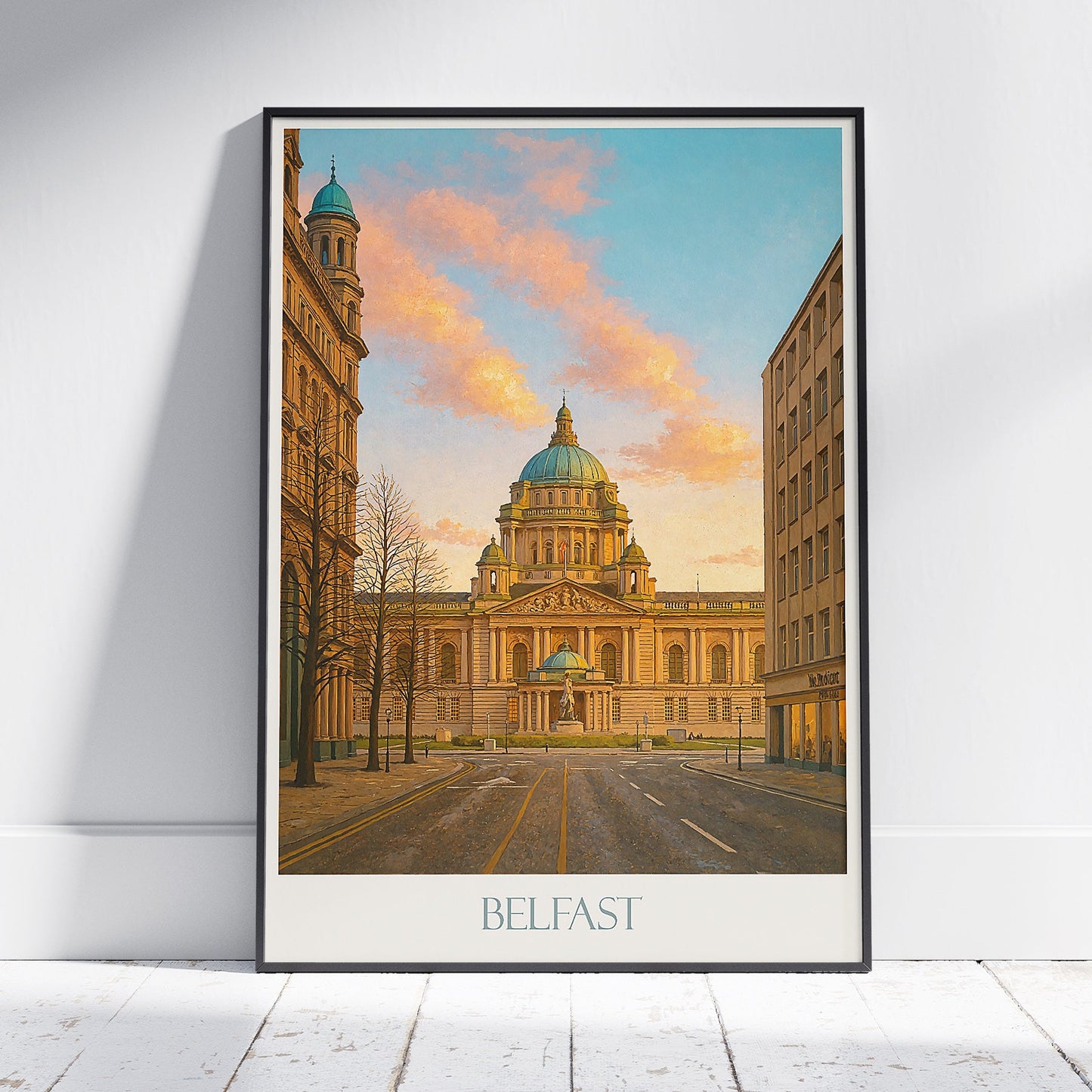 Belfast Travel Poster, City Hall Sunset Wall Art Print | Northern Ireland Home Decor | UK Vacation Gift