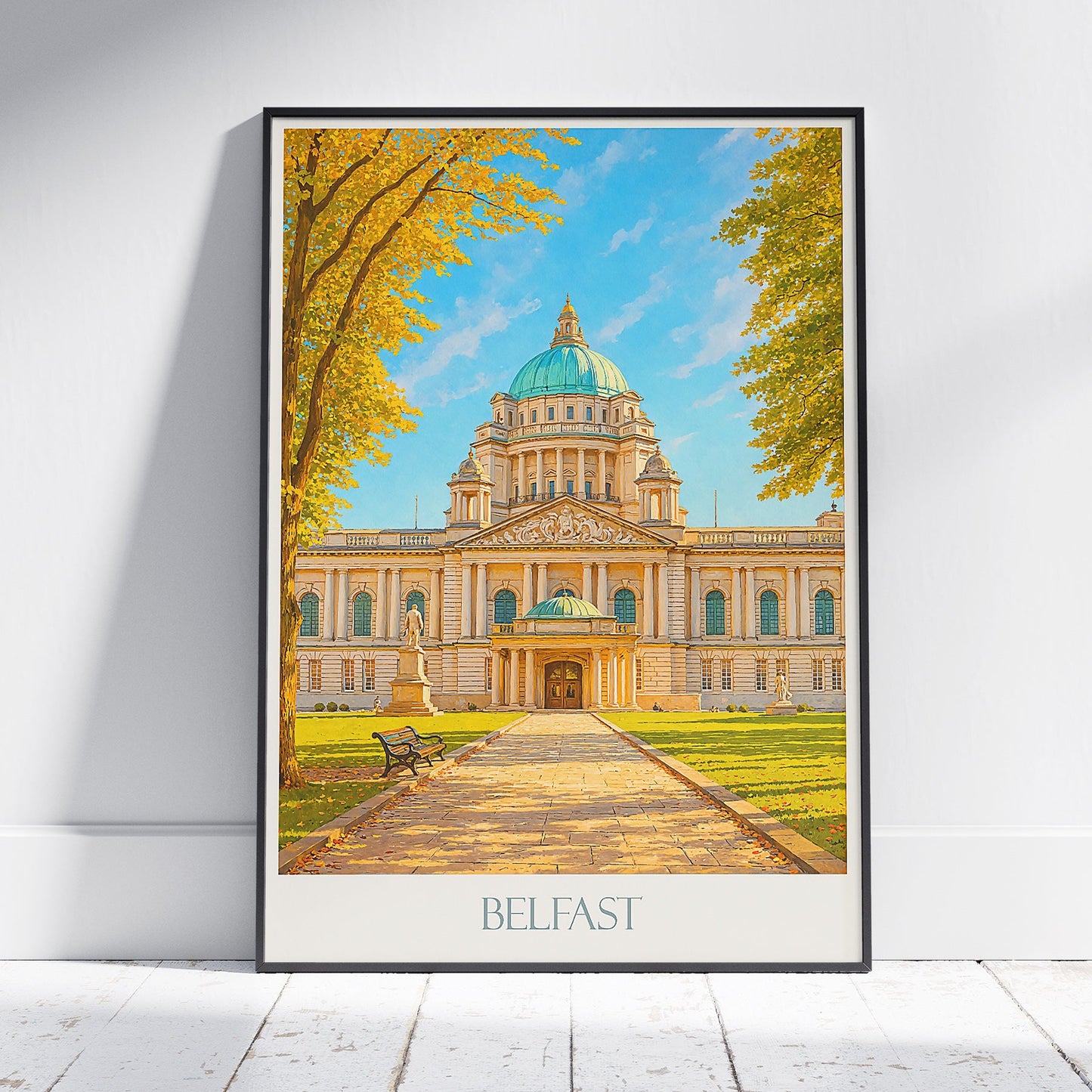 Belfast City Hall Travel Poster, Northern Ireland Autumn Art Print ~ Iconic UK Landmark Painting | Unique Wall Decor | Travel Gift