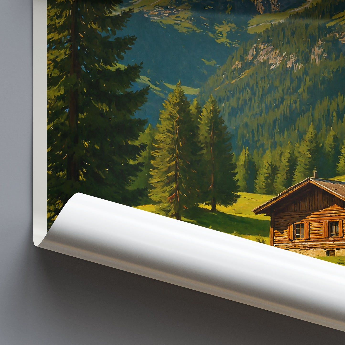 Beverin Swiss Alps Travel Poster | Rustic Mountain Cabin Art Print | Switzerland Alpine Landscape Wall Decor