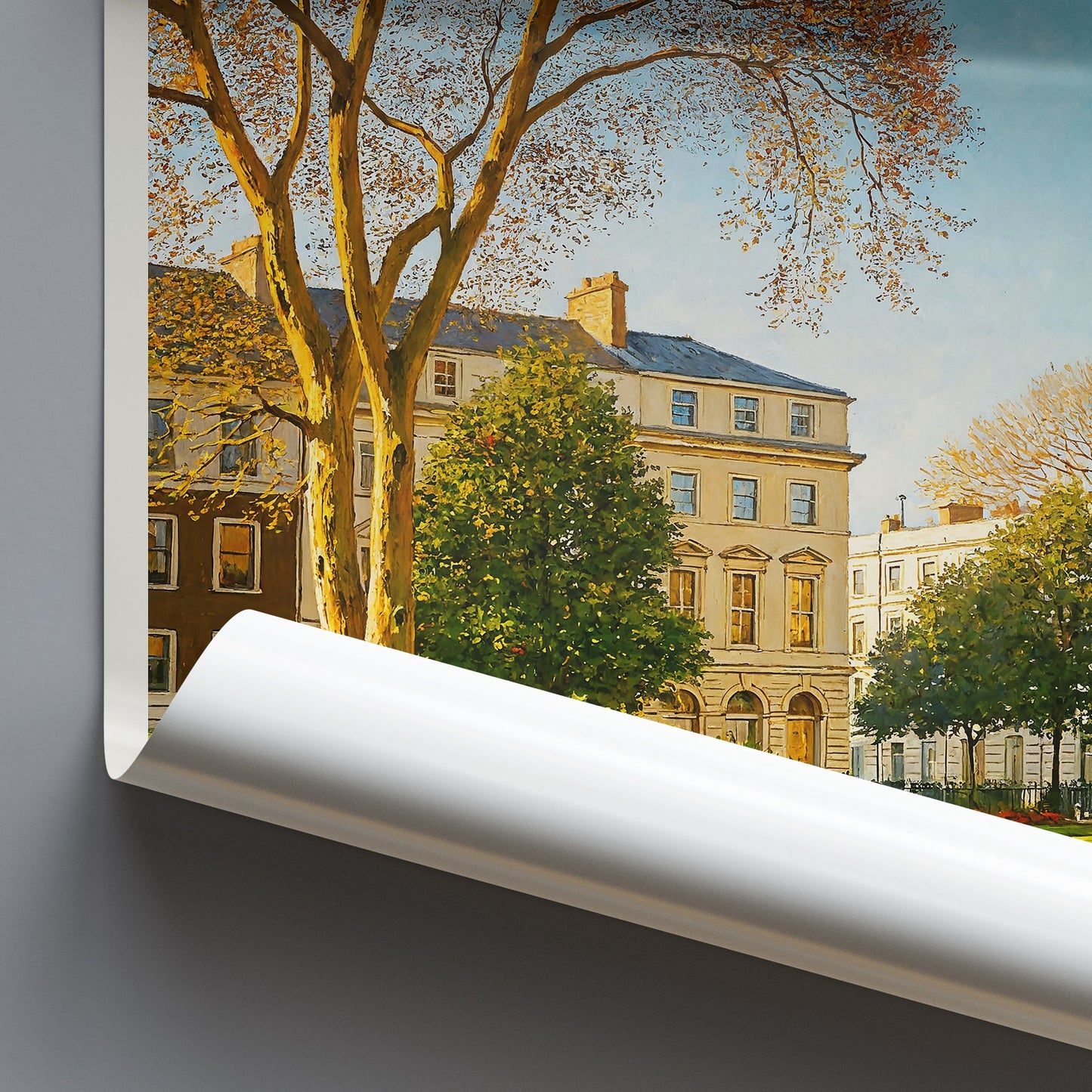 Bloomsbury London Travel Poster, Autumn Park Scene Art Print | Georgian Architecture Home Decor | UK City Wall Art