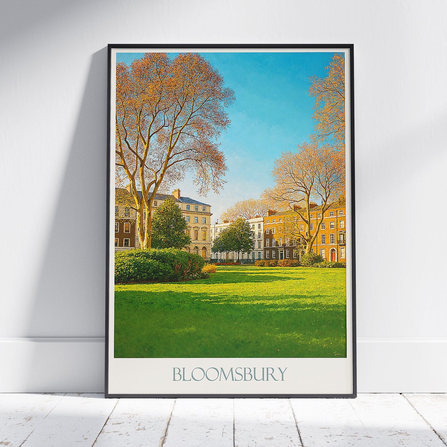 Bloomsbury London Travel Poster, Autumn Park Scene Art Print | Georgian Architecture Home Decor | UK City Wall Art