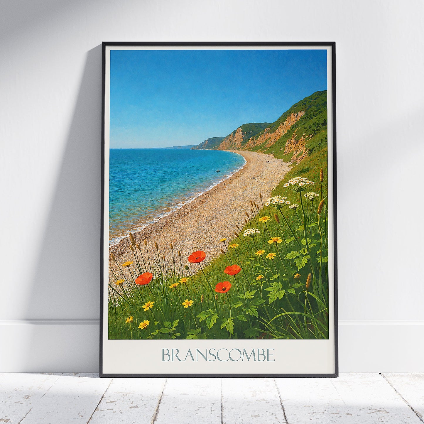 Branscombe Beach Travel Poster, Devon | Coastal Wall Art Print | English Seaside Home Decor Gift