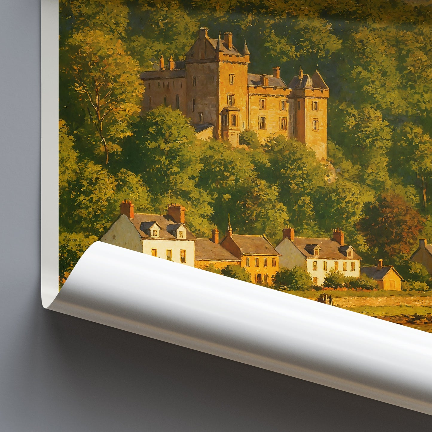 Brodick Castle Travel Poster, Isle of Arran Scotland ~ Sunlit Scottish Art Print | Island Home Decor | Unique Gift