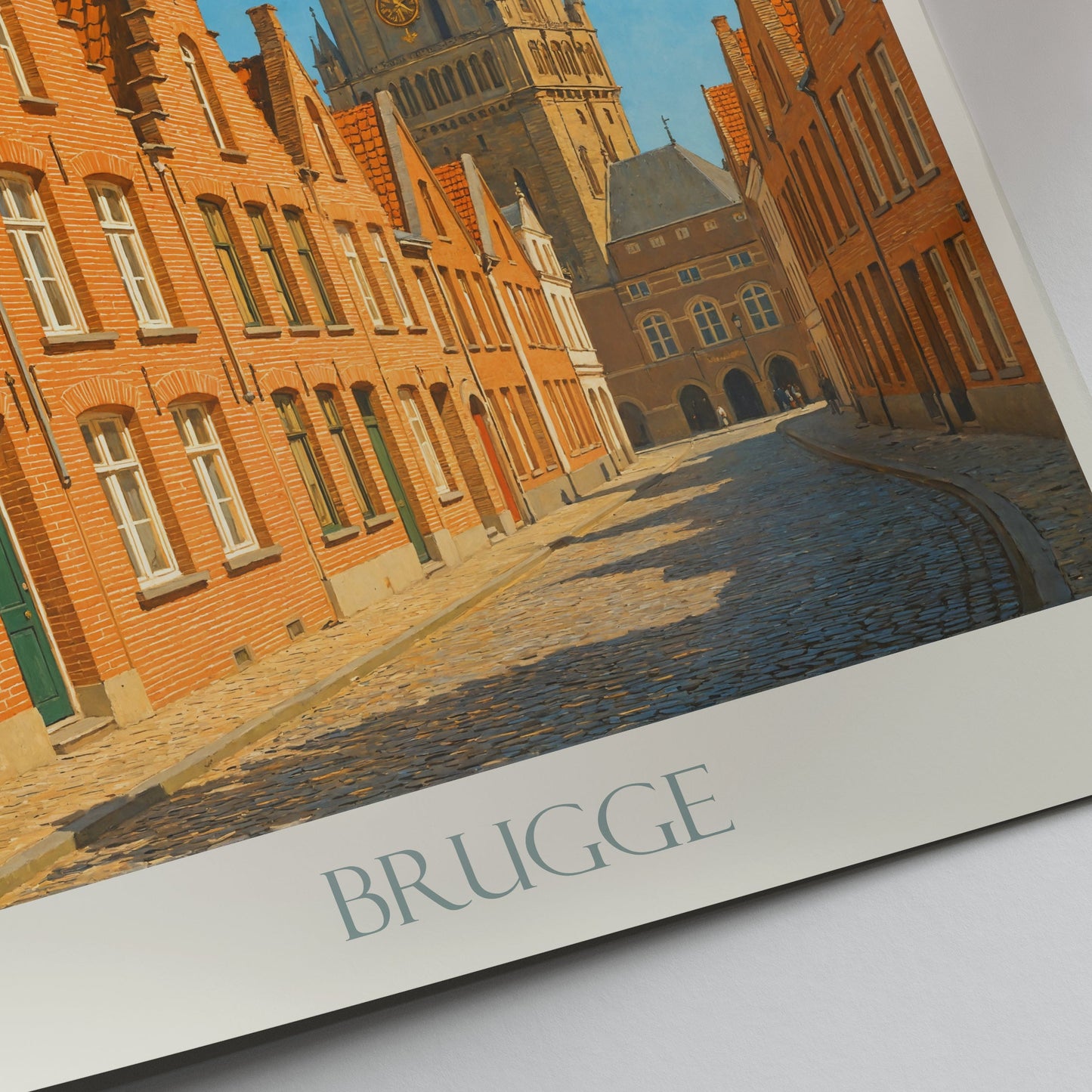 Bruges Travel Poster | Belgium Street Scene Art Print | Historic Belfry of Bruges Wall Art | European City Decor