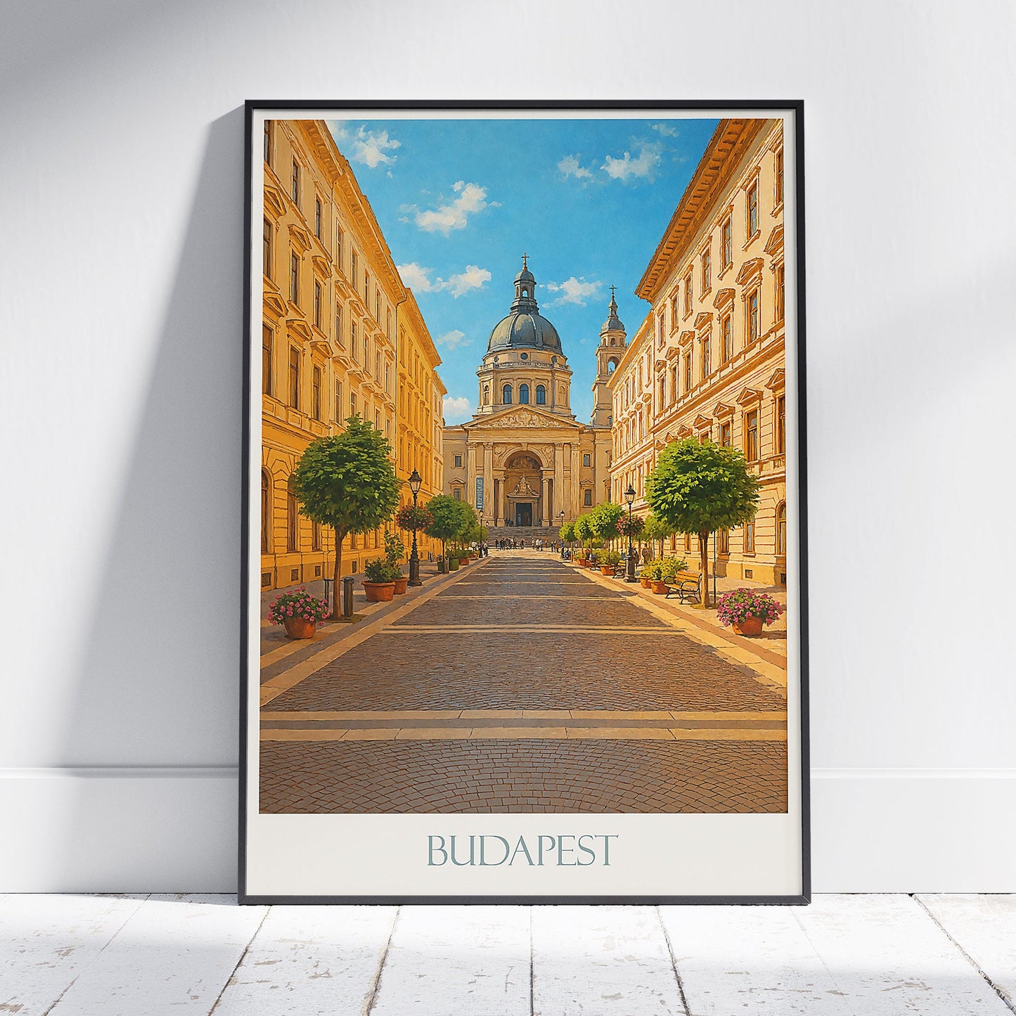 Budapest Travel Poster | St. Stephen's Basilica Art Print | Hungary Cityscape Wall Art | European Home Decor Gift