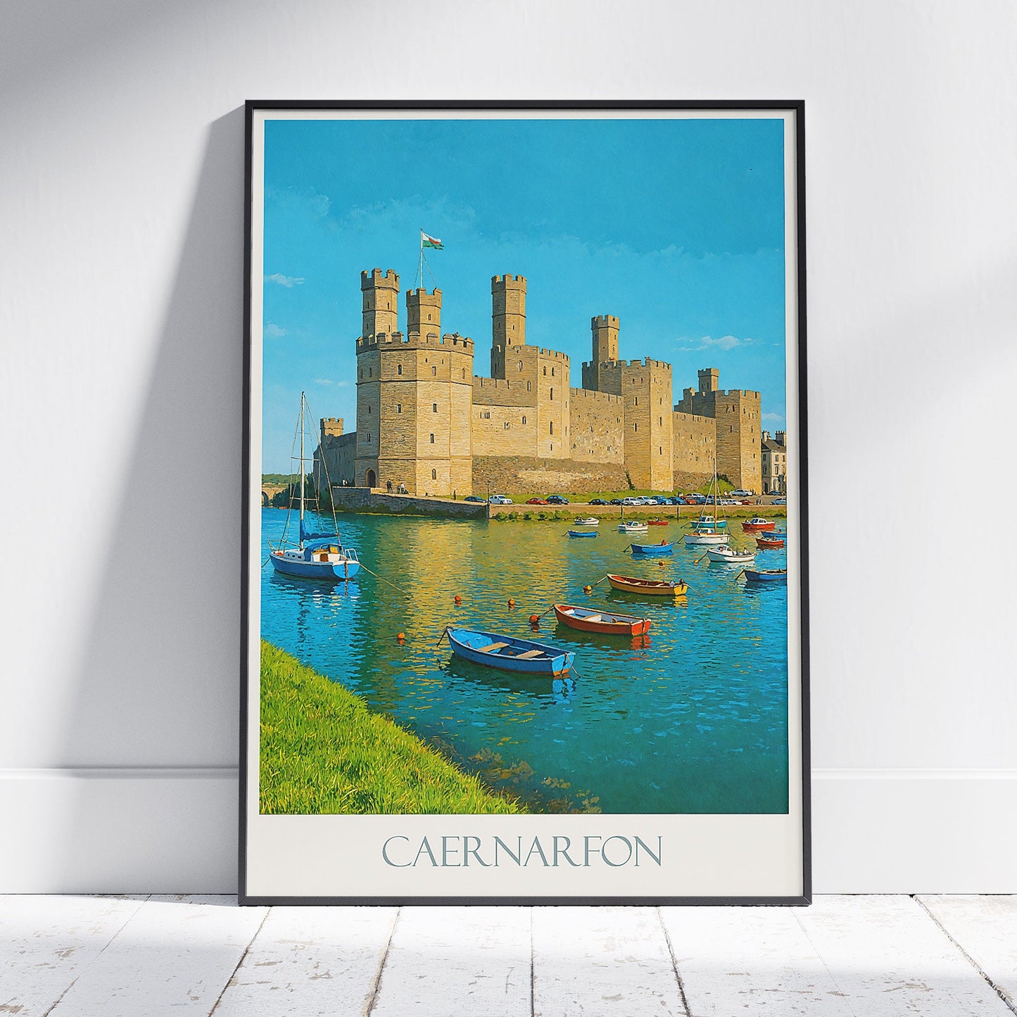 Caernarfon Castle Travel Poster | Wales Art Print | Historic UK Landmark Wall Decor | Welsh Vacation Gift