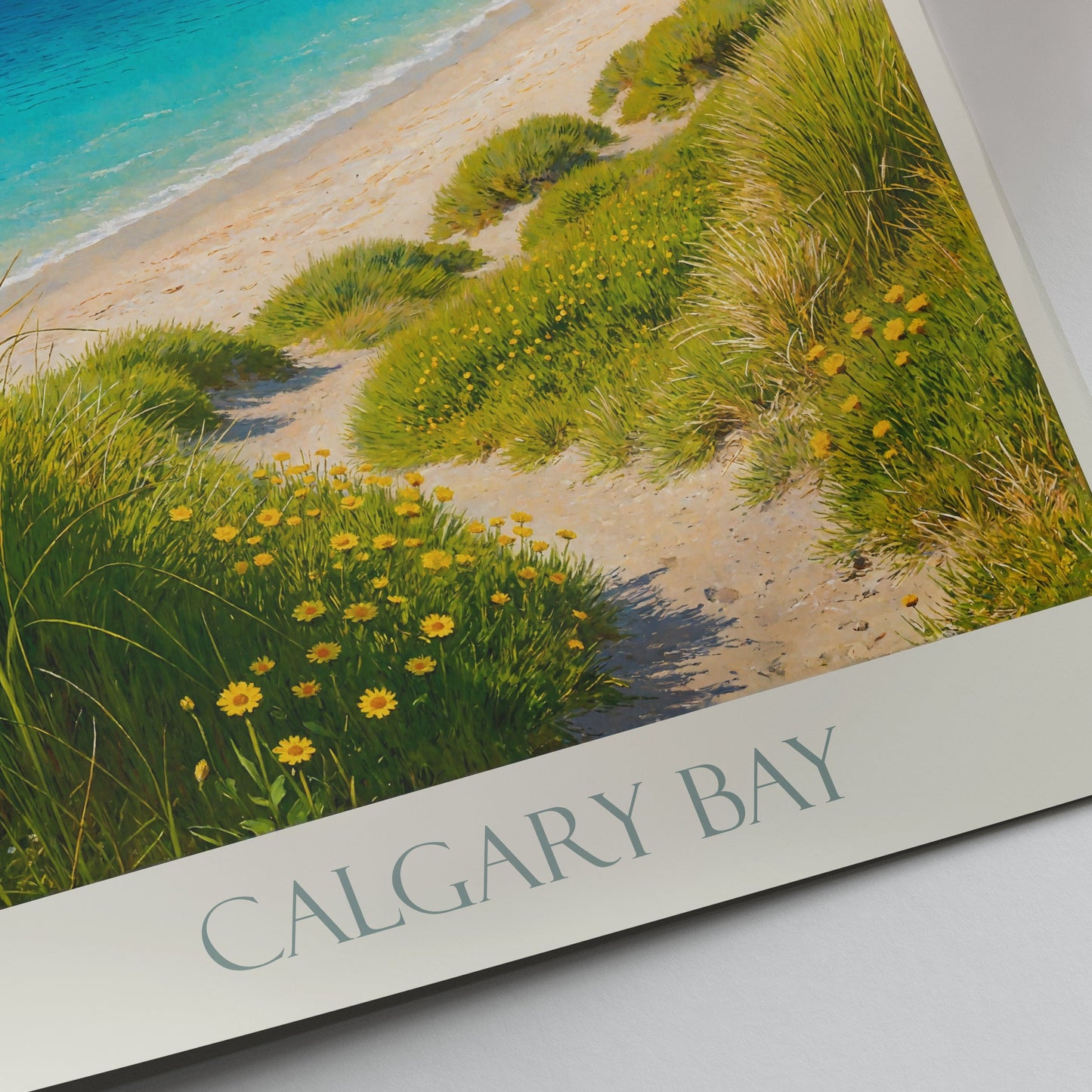 Calgary Bay Travel Poster, Isle of Mull Scotland ~ Serene Beach Art Print | Retro Coastal Home Decor