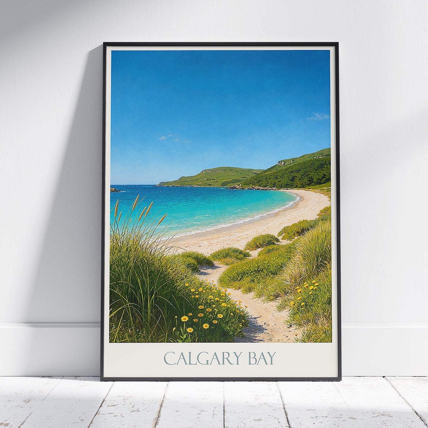 Calgary Bay Travel Poster, Isle of Mull Scotland ~ Serene Beach Art Print | Retro Coastal Home Decor