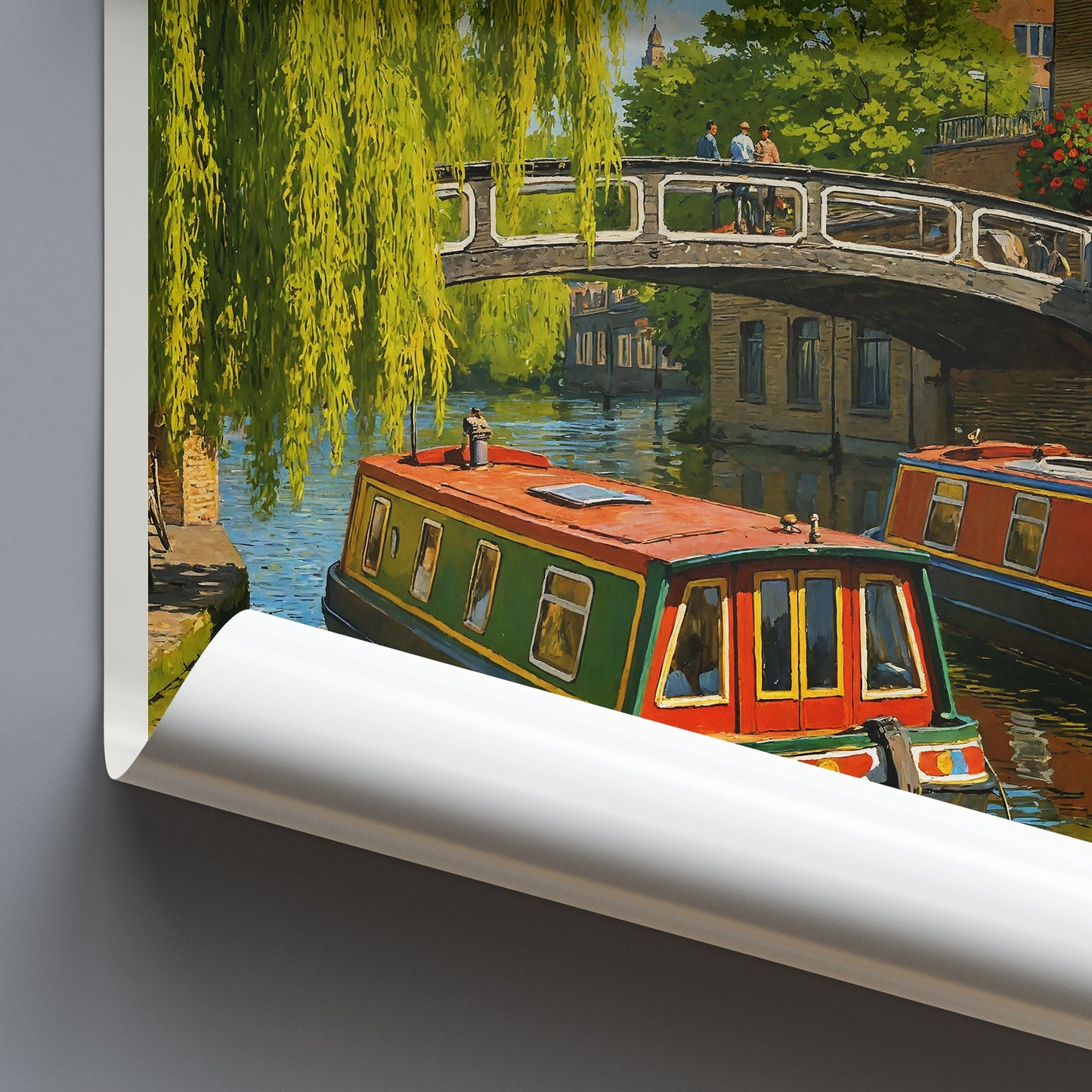 Camden Lock London Travel Poster | Regent's Canal Art Print | Colourful Narrowboats | Painterly UK Wall Art