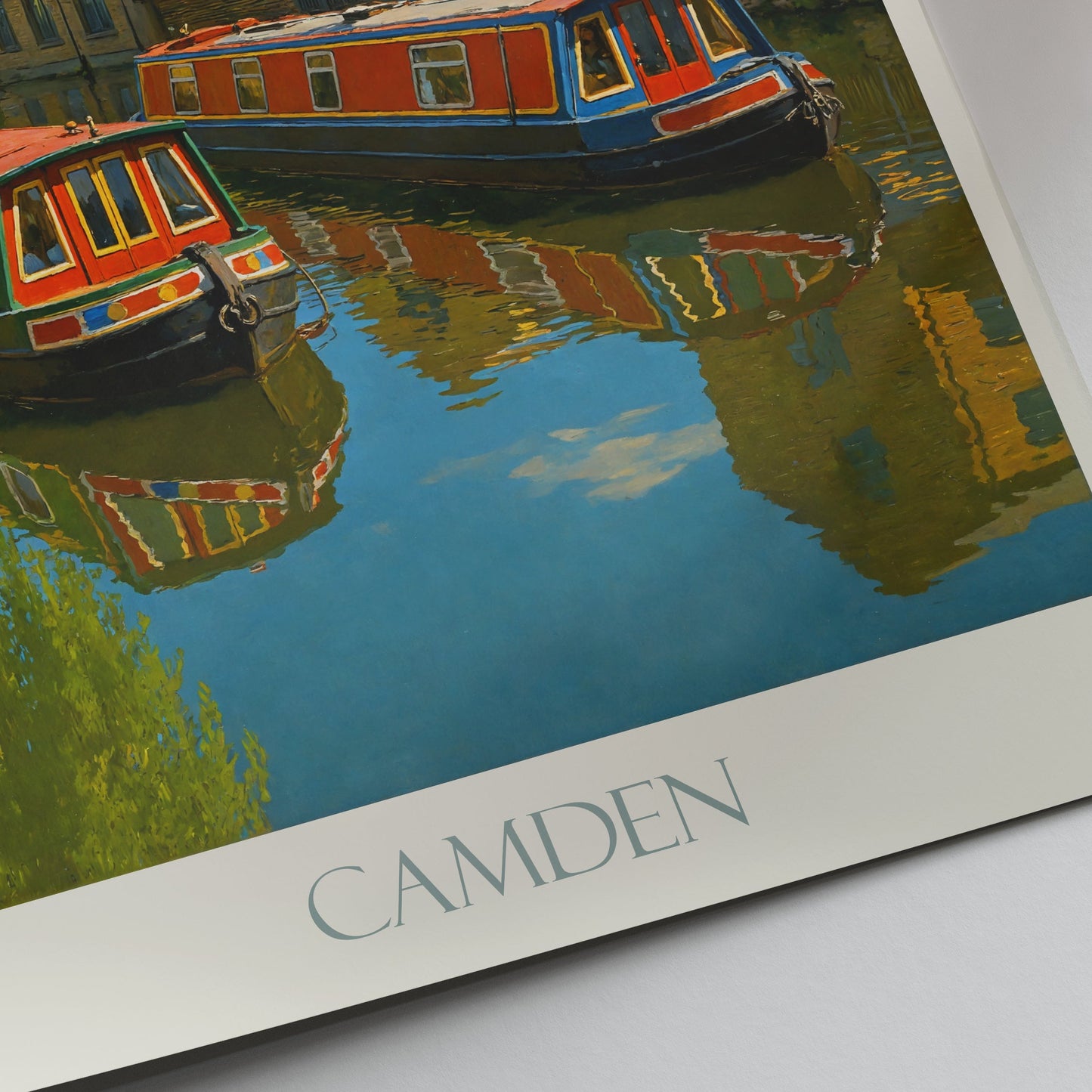 Camden Lock London Travel Poster | Regent's Canal Art Print | Colourful Narrowboats | Painterly UK Wall Art