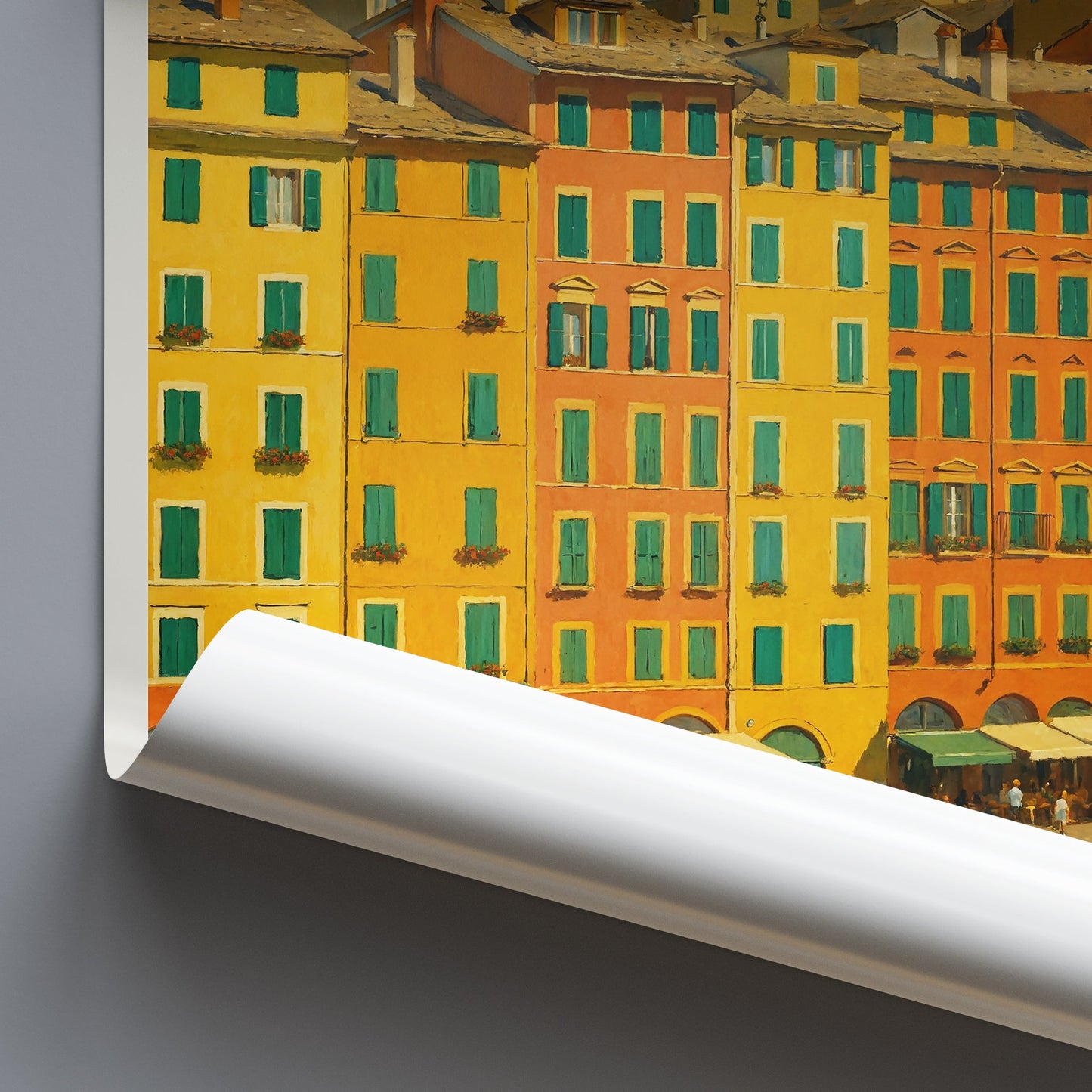 Camogli Travel Poster, Italy ~ Ligurian Coast Painted Wall Art Print | Vibrant Coastal Village Home Decor