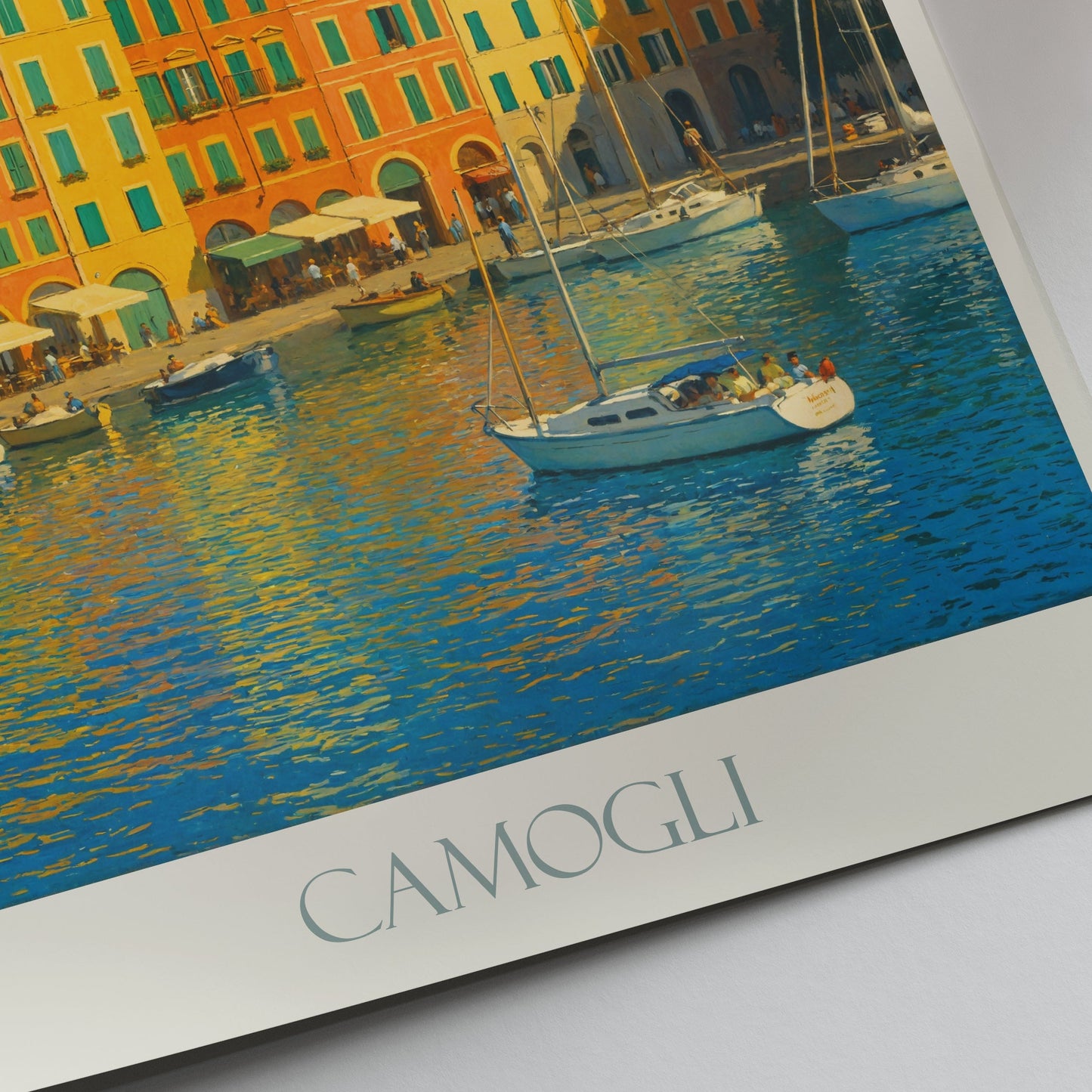 Camogli Travel Poster, Italy ~ Ligurian Coast Painted Wall Art Print | Vibrant Coastal Village Home Decor