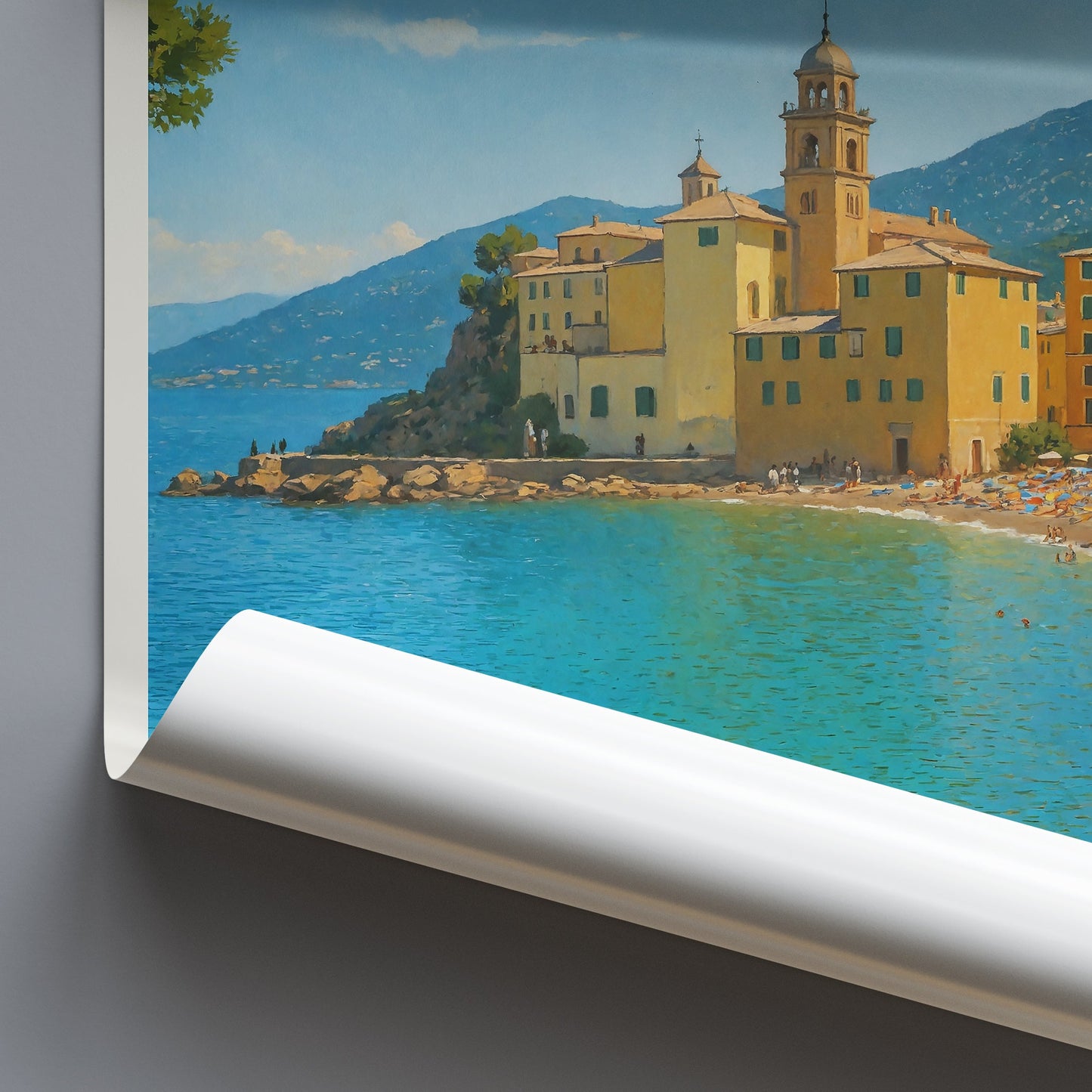 Camogli Travel Poster | Italian Riviera Art Print | Vibrant Coastal Village Wall Decor | Italy Beach Art