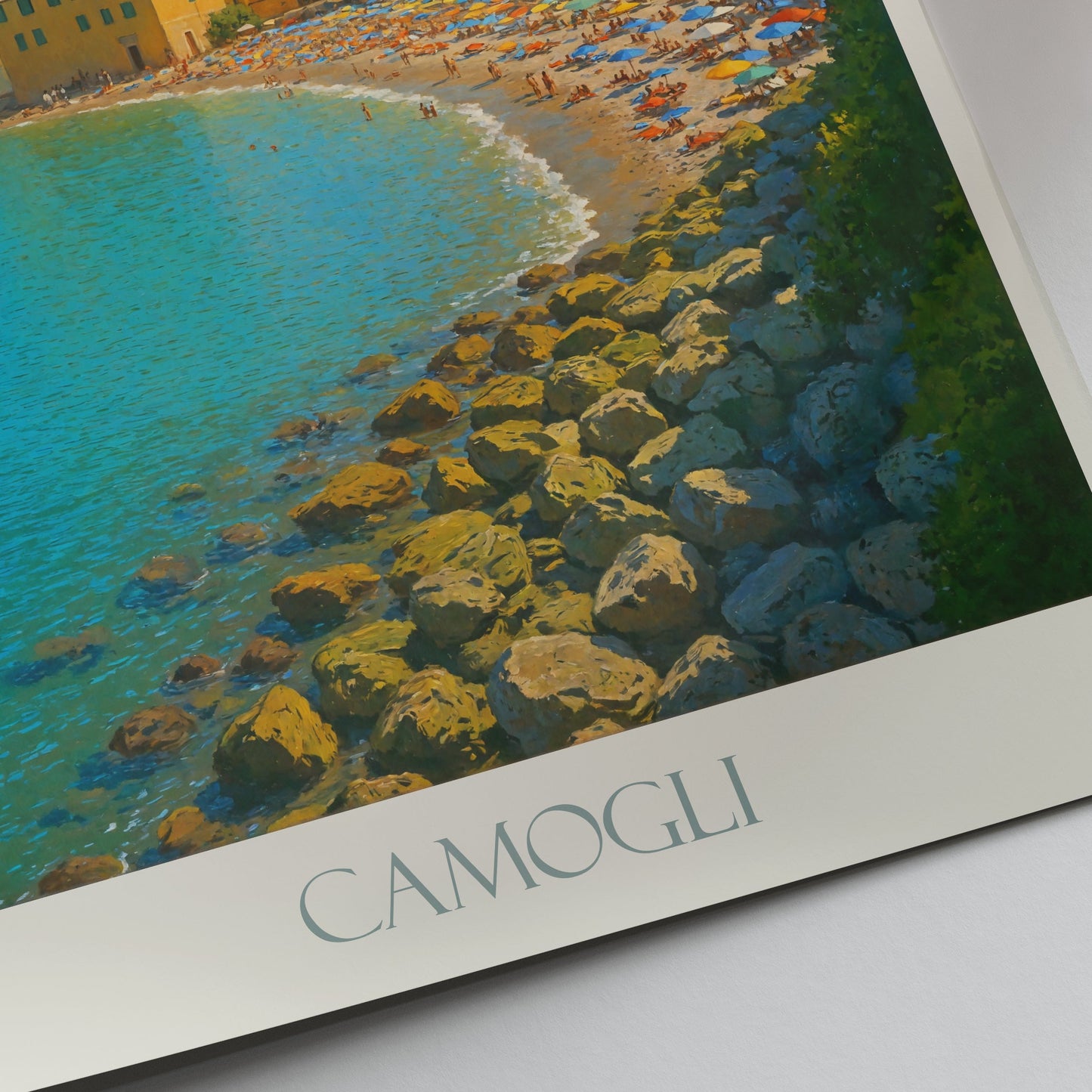 Camogli Travel Poster | Italian Riviera Art Print | Vibrant Coastal Village Wall Decor | Italy Beach Art