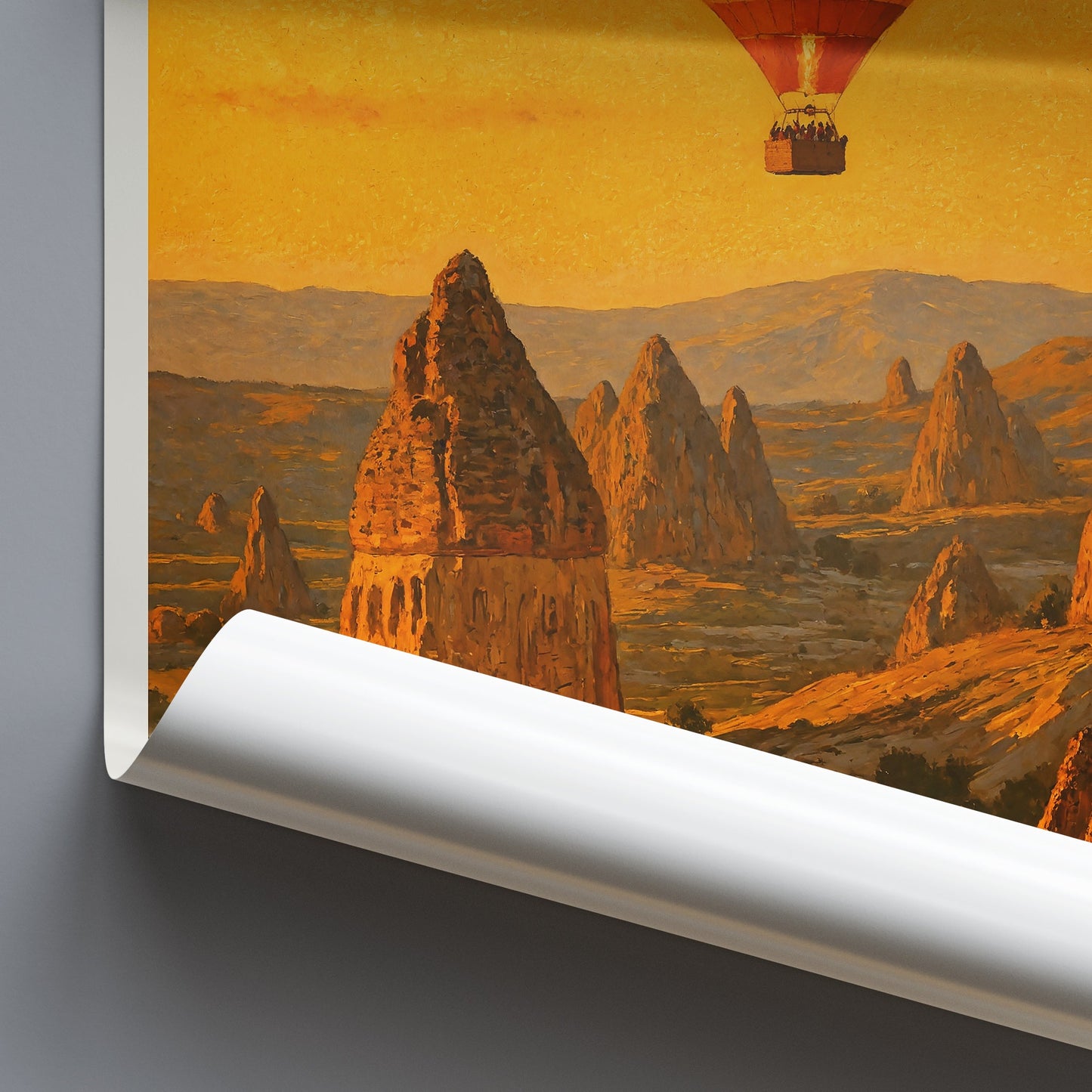 Cappadocia Travel Poster, Hot Air Balloon Sunrise Art Print ~ Turkey Landscape Wall Art | Unique Home Decor Gift
