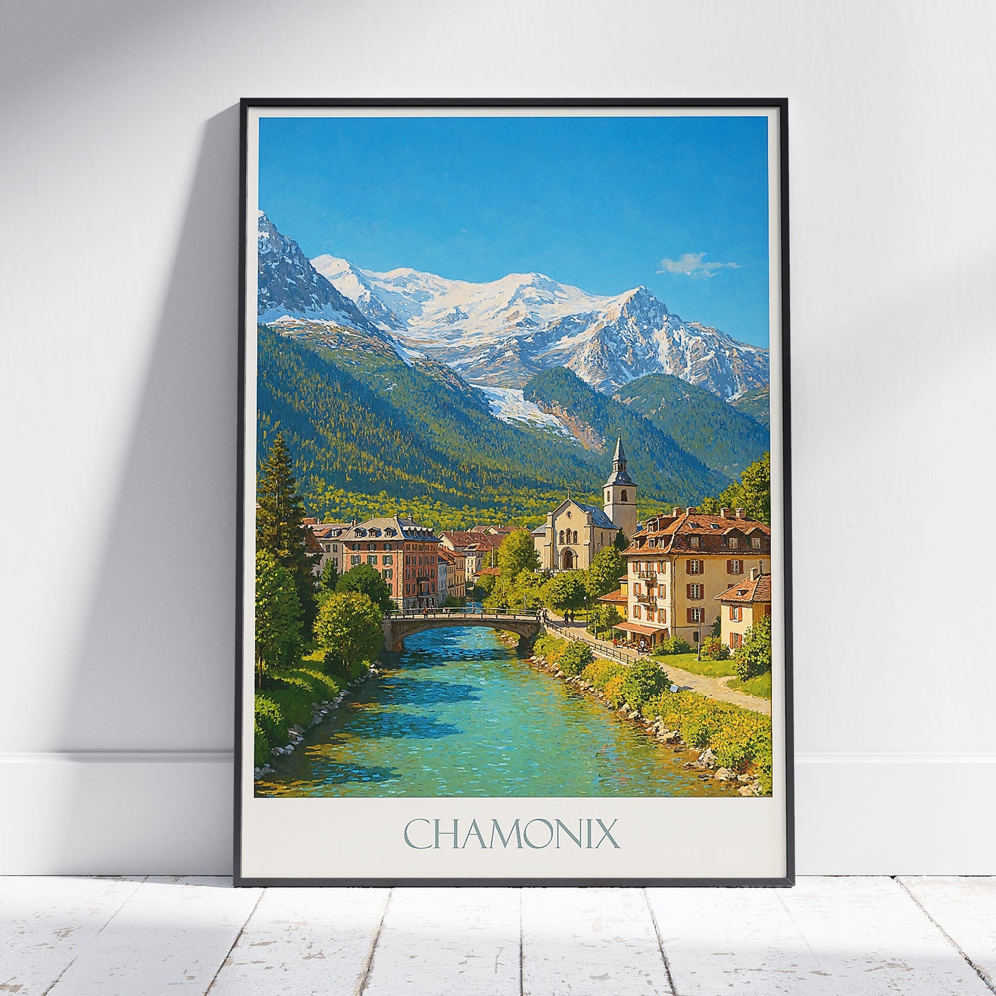 Chamonix Travel Poster, Mont Blanc View | French Alps Art Print | Mountain Village Wall Decor Gift