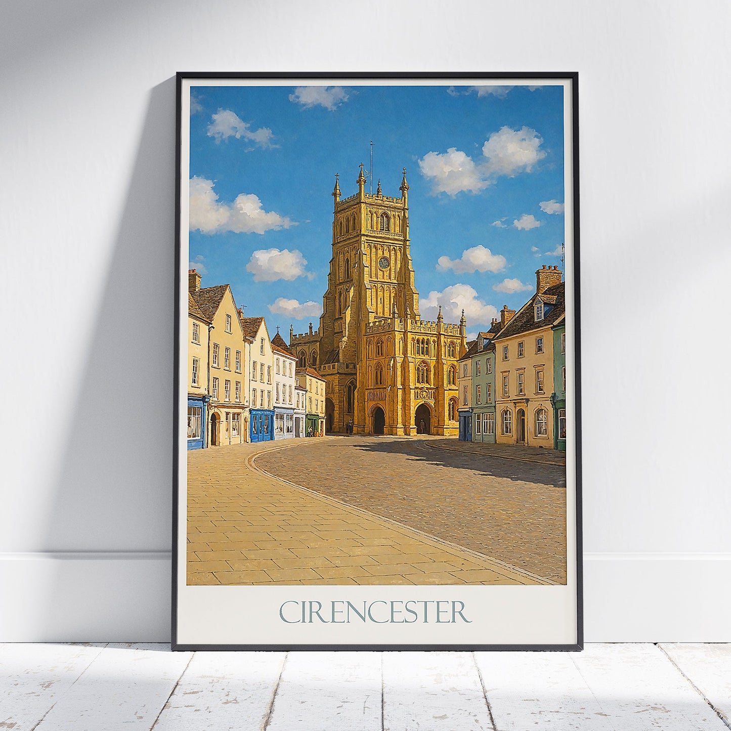 Cirencester Travel Poster, St. John Baptist Church Townscape | Cotswolds England Art Print & Home Decor | UK Destination Gift