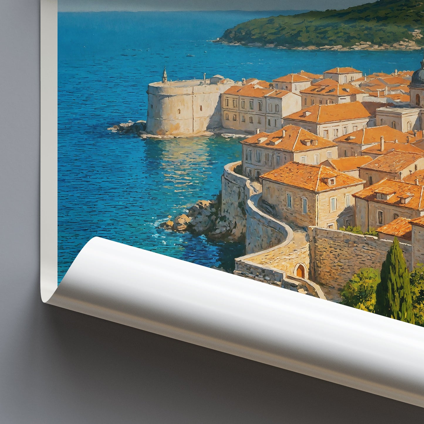 Dubrovnik Travel Poster | Sunlit Old Town Street Art Print | Croatia Vacation Wall Art | Historic City Home Decor