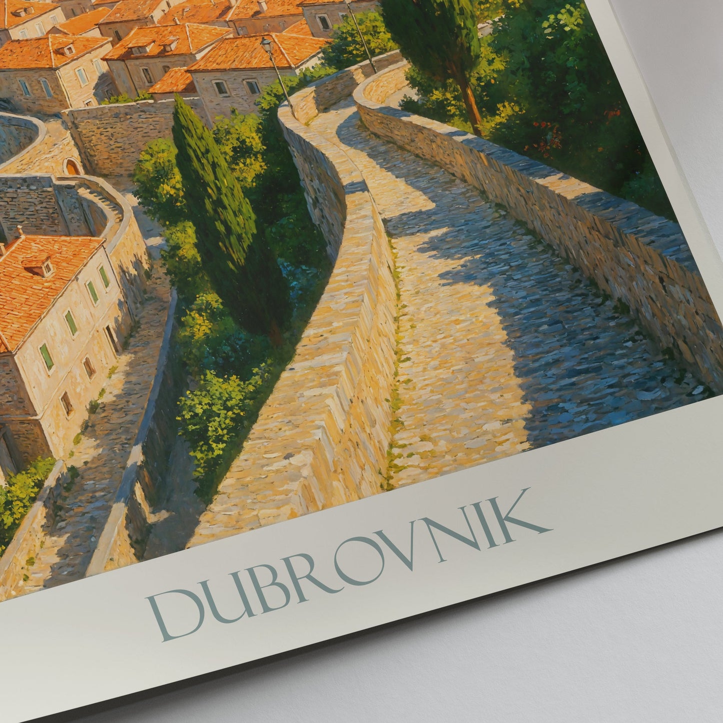 Dubrovnik Travel Poster | Sunlit Old Town Street Art Print | Croatia Vacation Wall Art | Historic City Home Decor
