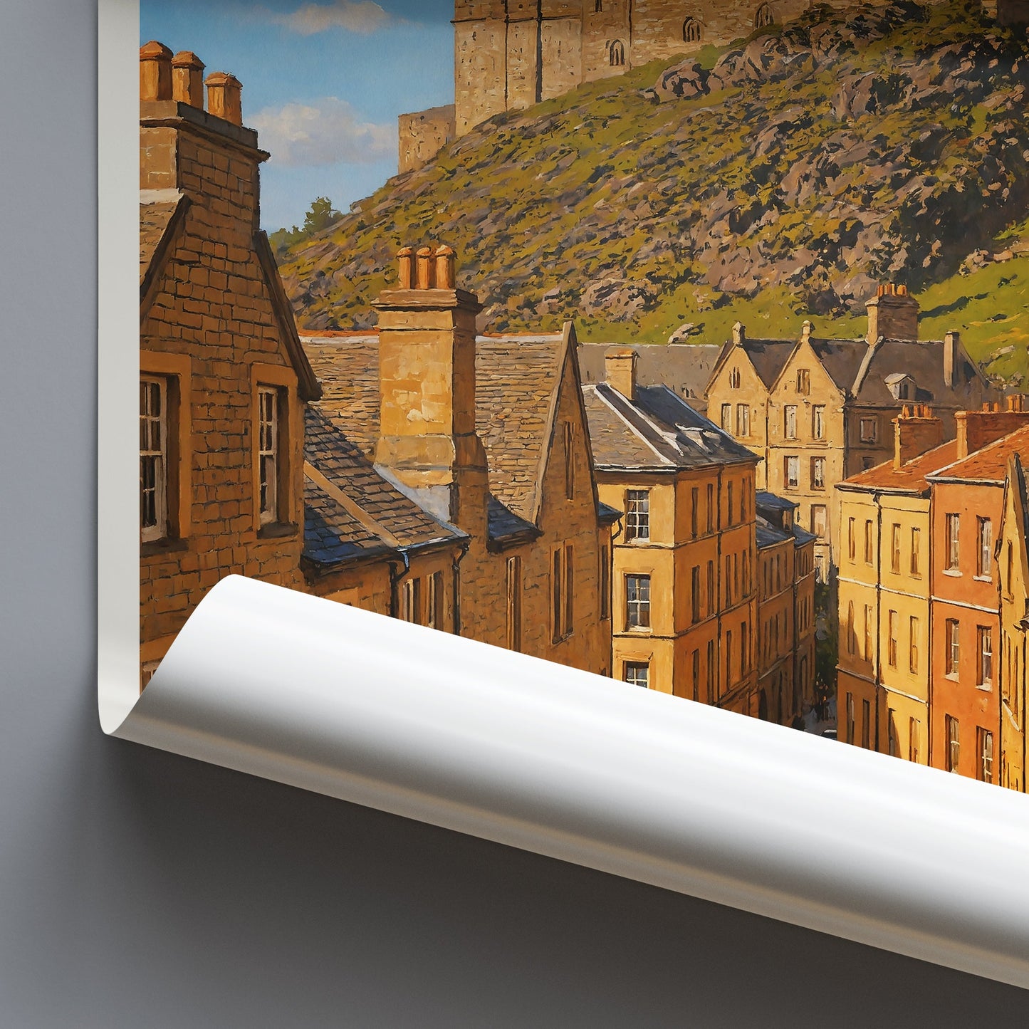 Edinburgh Travel Poster, Scotland Cityscape Art | Charming Old Town Street Wall Art Print | UK Castle Home Decor