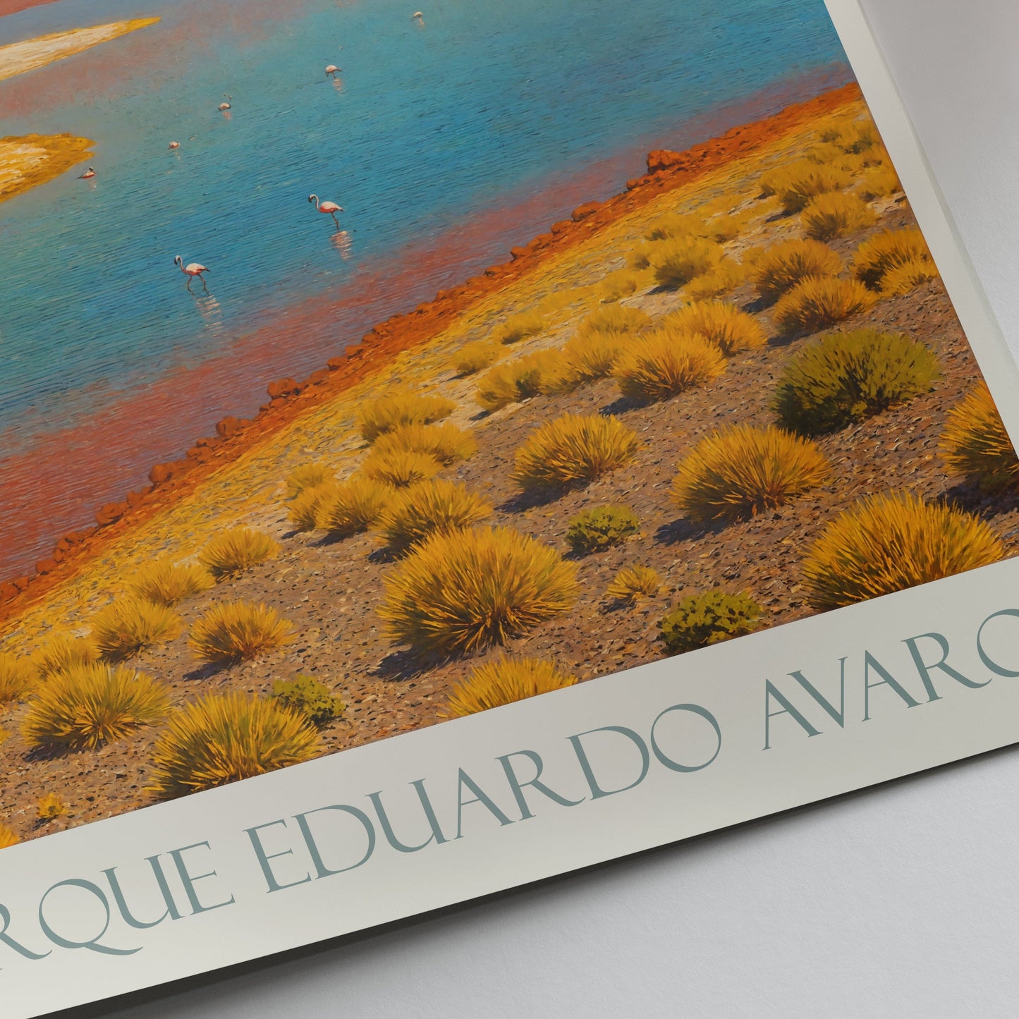 Eduardo Avaroa National Park Travel Poster | Bolivia Laguna Colorada Flamingo Art Print ~ Surreal Landscape Wall Art | South America Decor Gift