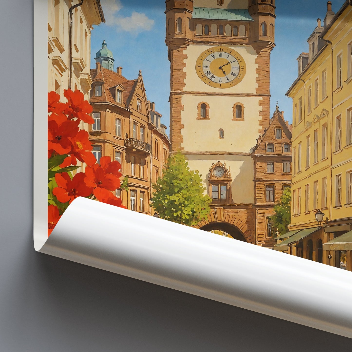 Freiburg Travel Poster, Germany Historic City Art | Schwabentor Gate Print & Old Town Wall Decor