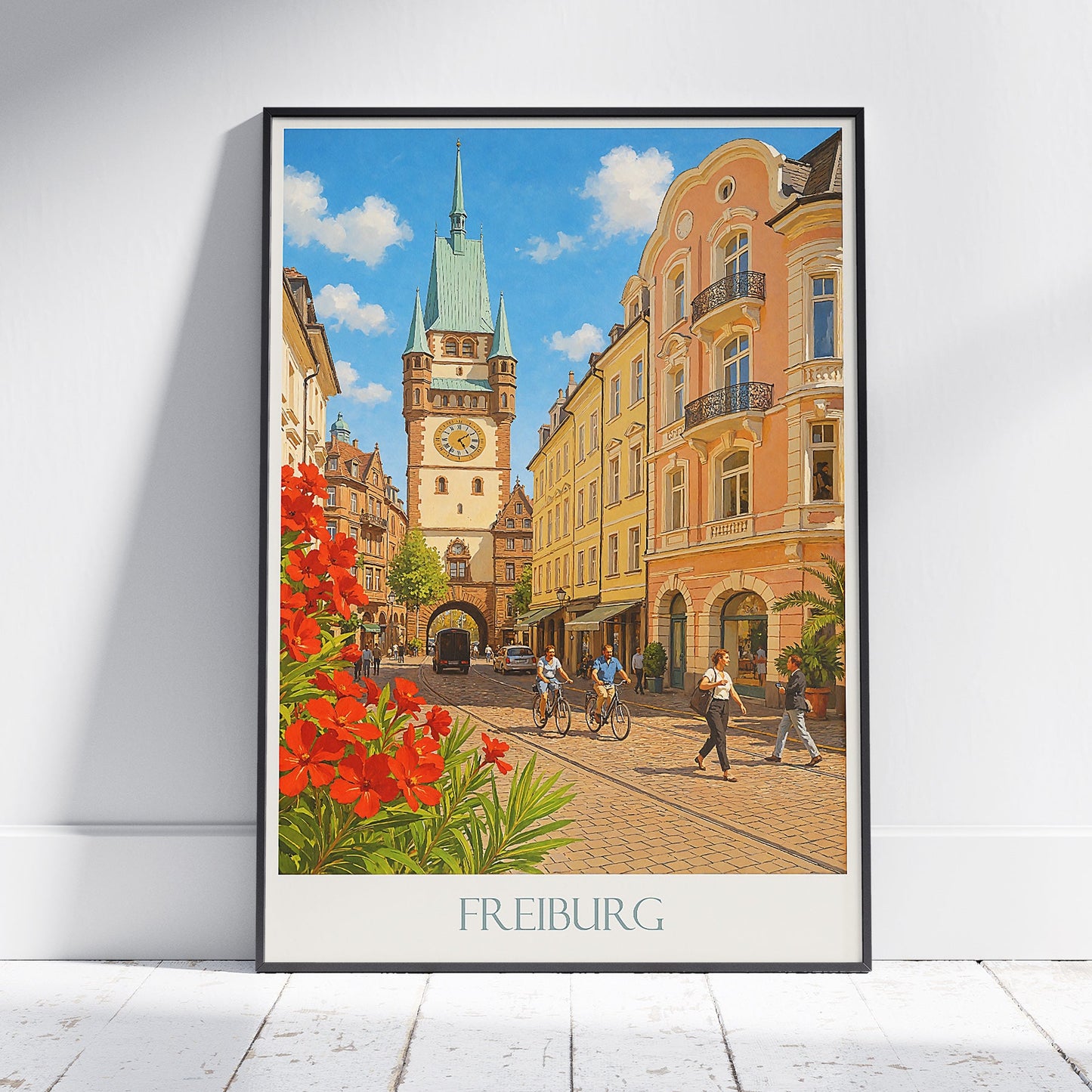 Freiburg Travel Poster, Germany Historic City Art | Schwabentor Gate Print & Old Town Wall Decor