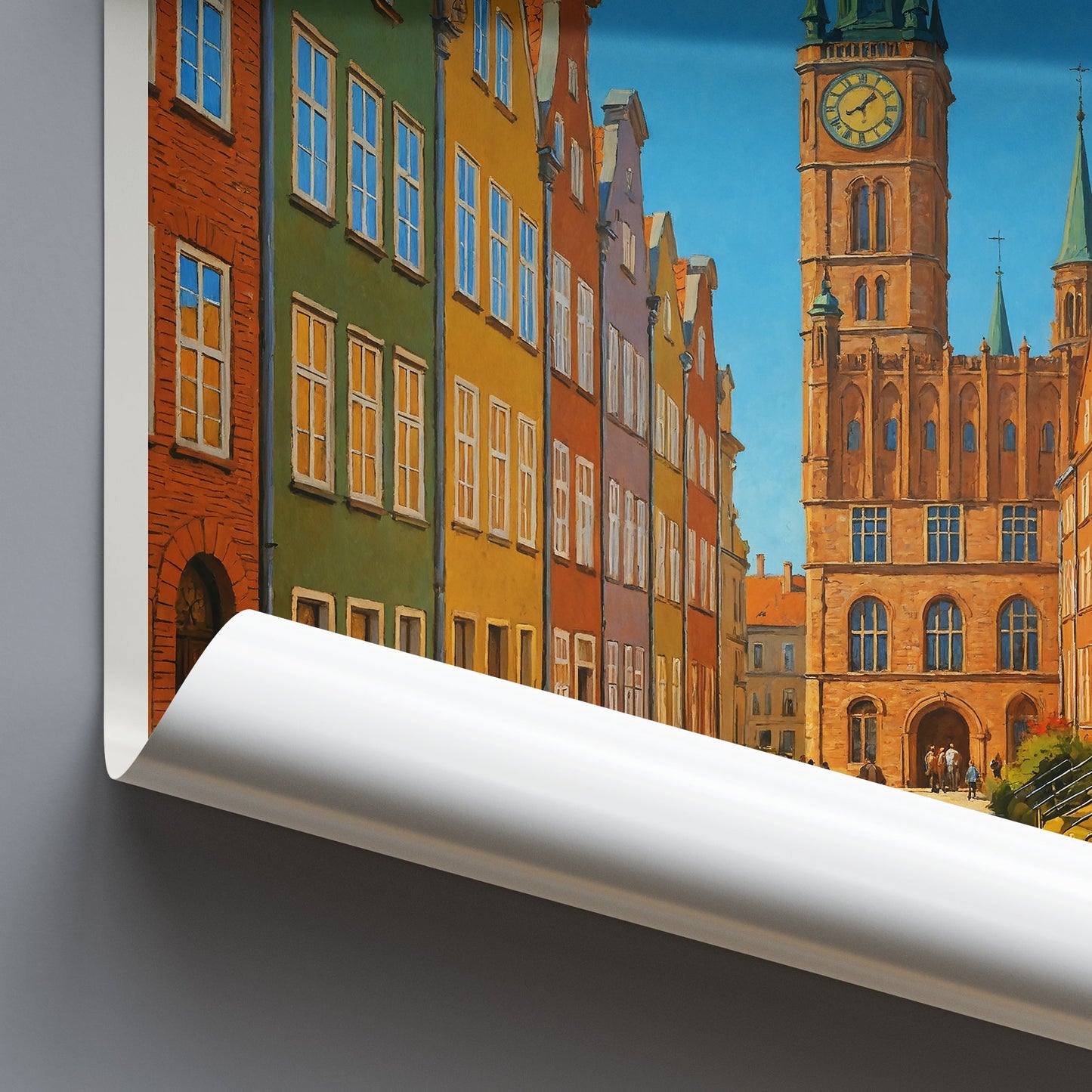 Gdańsk Travel Poster | Poland Long Market Art Print | Hanseatic Cityscape Wall Decor | Vibrant Old Town Gift