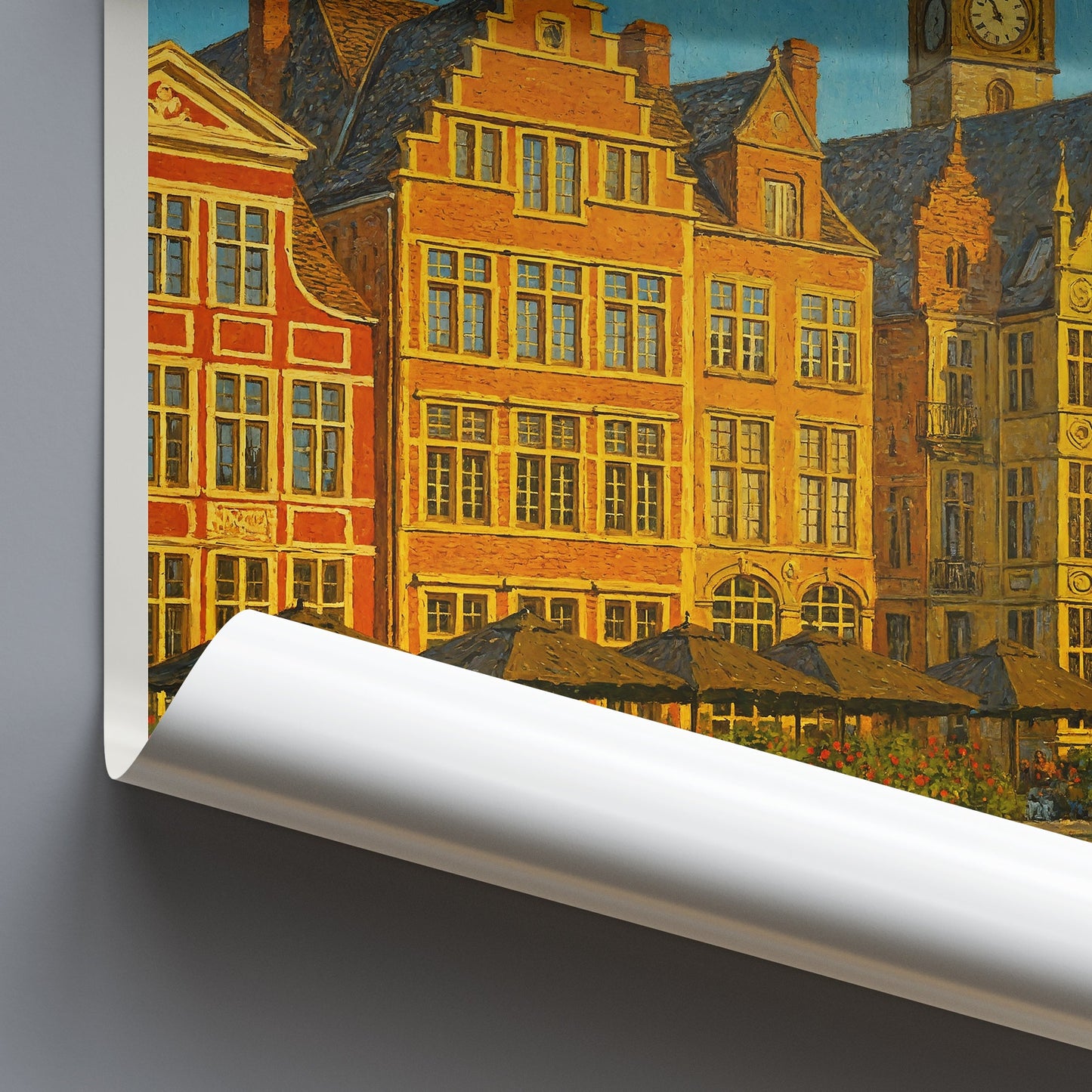 Ghent Travel Poster, Graslei Canal Art Print ~ Belgium Cityscape Wall Art | European Home Decor | Vacation Gift