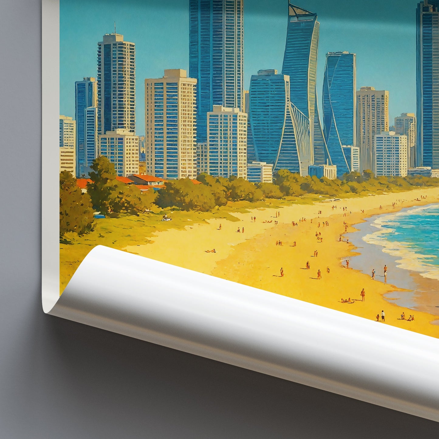 Gold Coast Travel Poster, Surfers Paradise Beach Art | Queensland Australia | Coastal Cityscape Wall Art Print | Modern Beach Decor