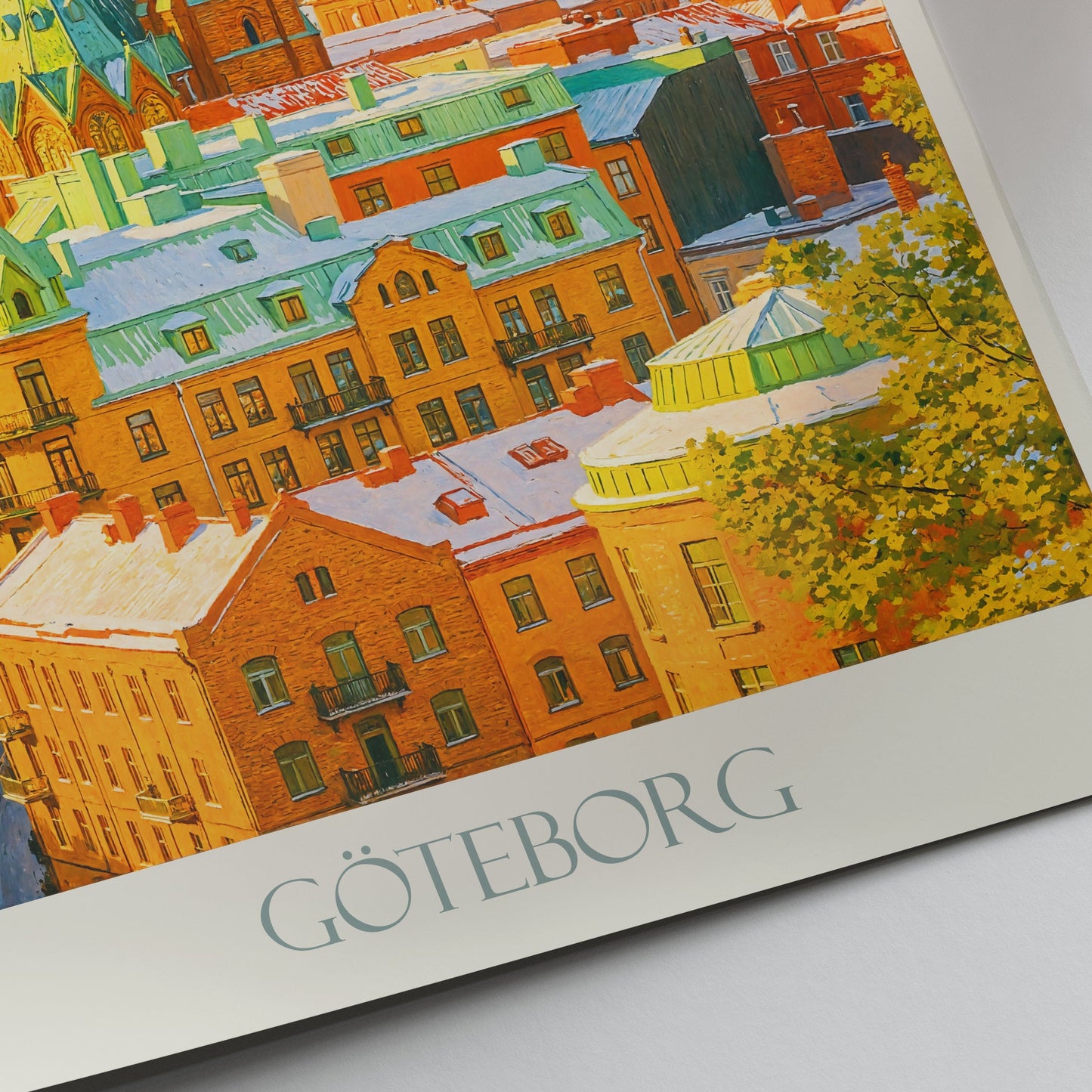 Gothenburg Travel Poster, Snowy Göteborg Cityscape ~ Sweden Winter Art Print | Scandinavian Wall Decor | Unique Home Gift
