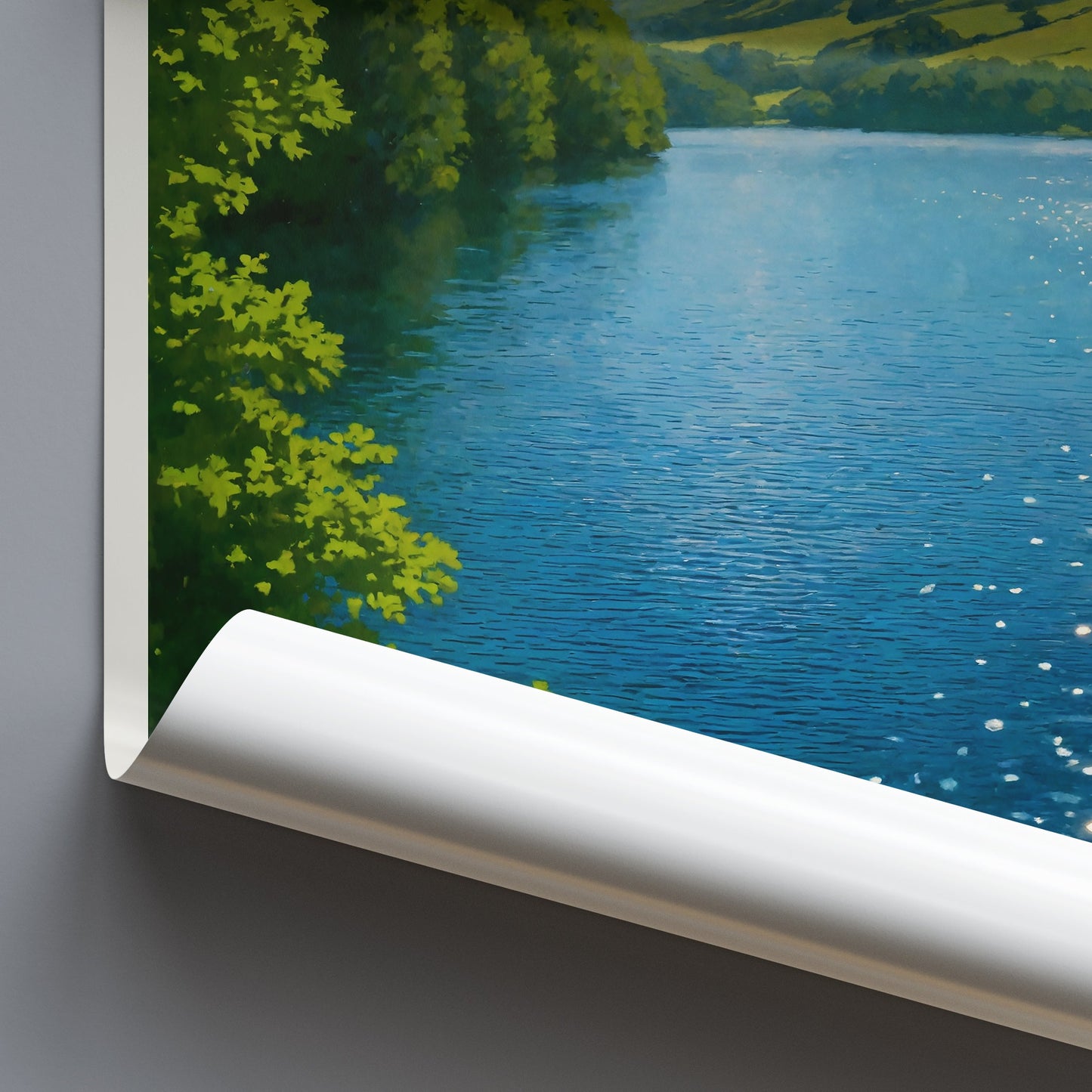 Gouthwaite Reservoir Travel Poster | Sunlit Lake Art Print | Yorkshire Dales Countryside Wall Art | UK Nature Decor Gift