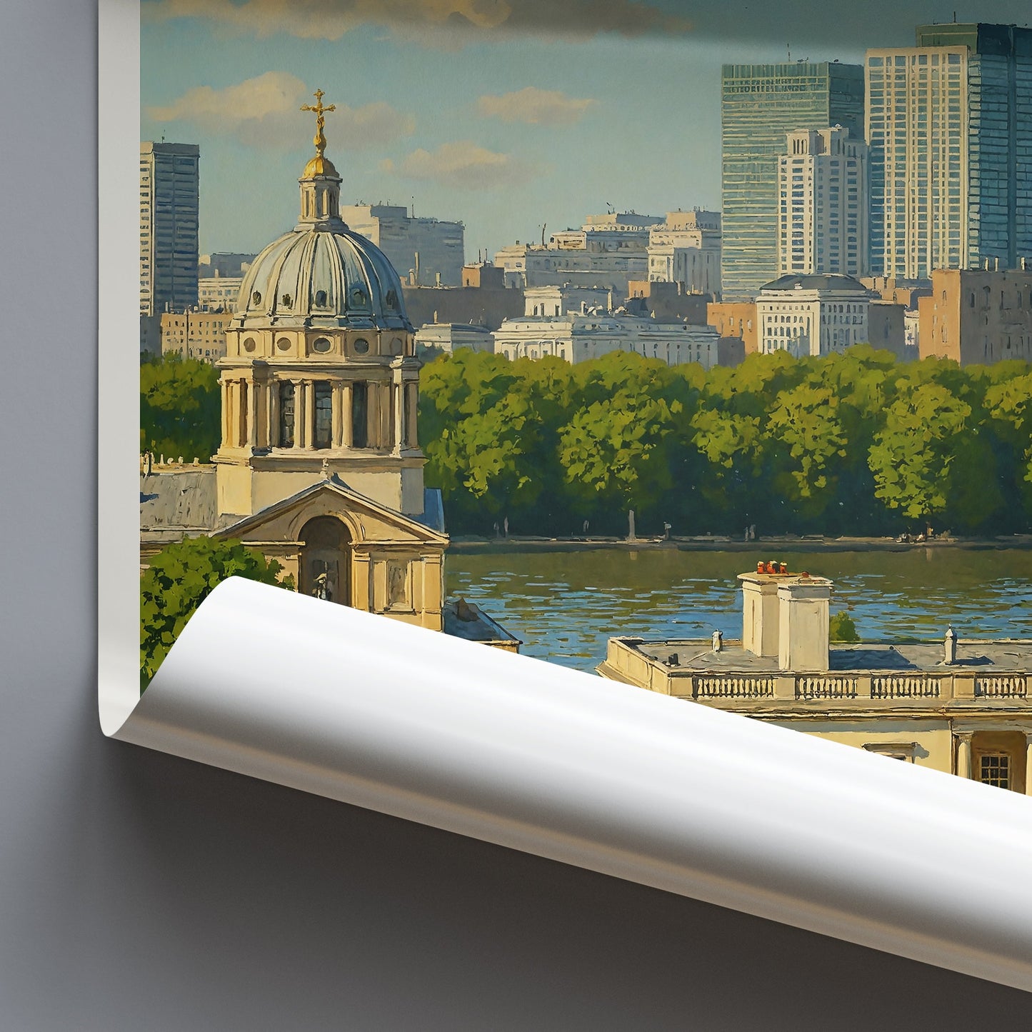 Greenwich London Travel Poster, Old Royal Naval College & Skyline Art Print | UK Cityscape Wall Art | Fine Art Style