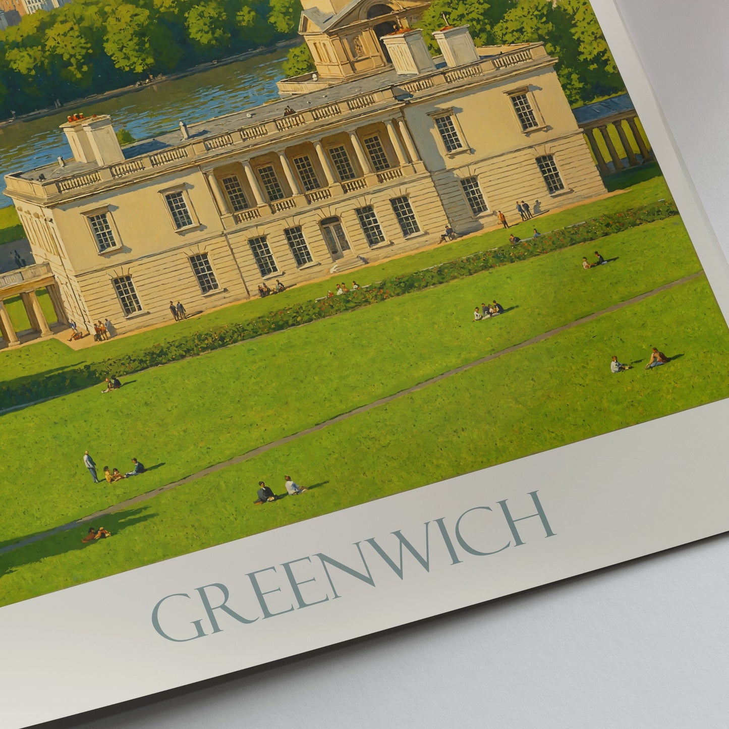 Greenwich London Travel Poster, Old Royal Naval College & Skyline Art Print | UK Cityscape Wall Art | Fine Art Style