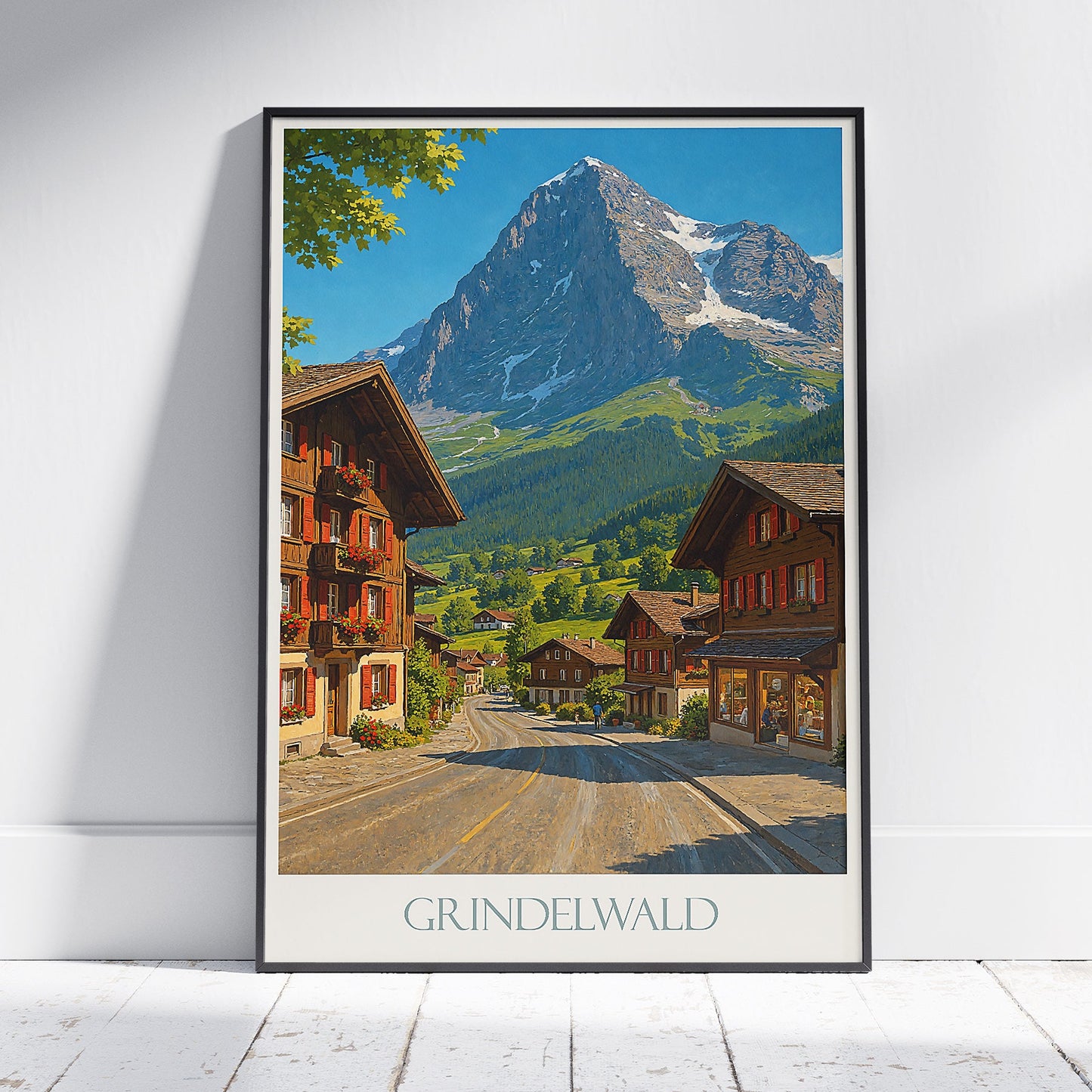 Grindelwald Eiger Travel Poster | Switzerland Mountain Art Print | Alpine Village Wall Decor | Ski Holiday Gift